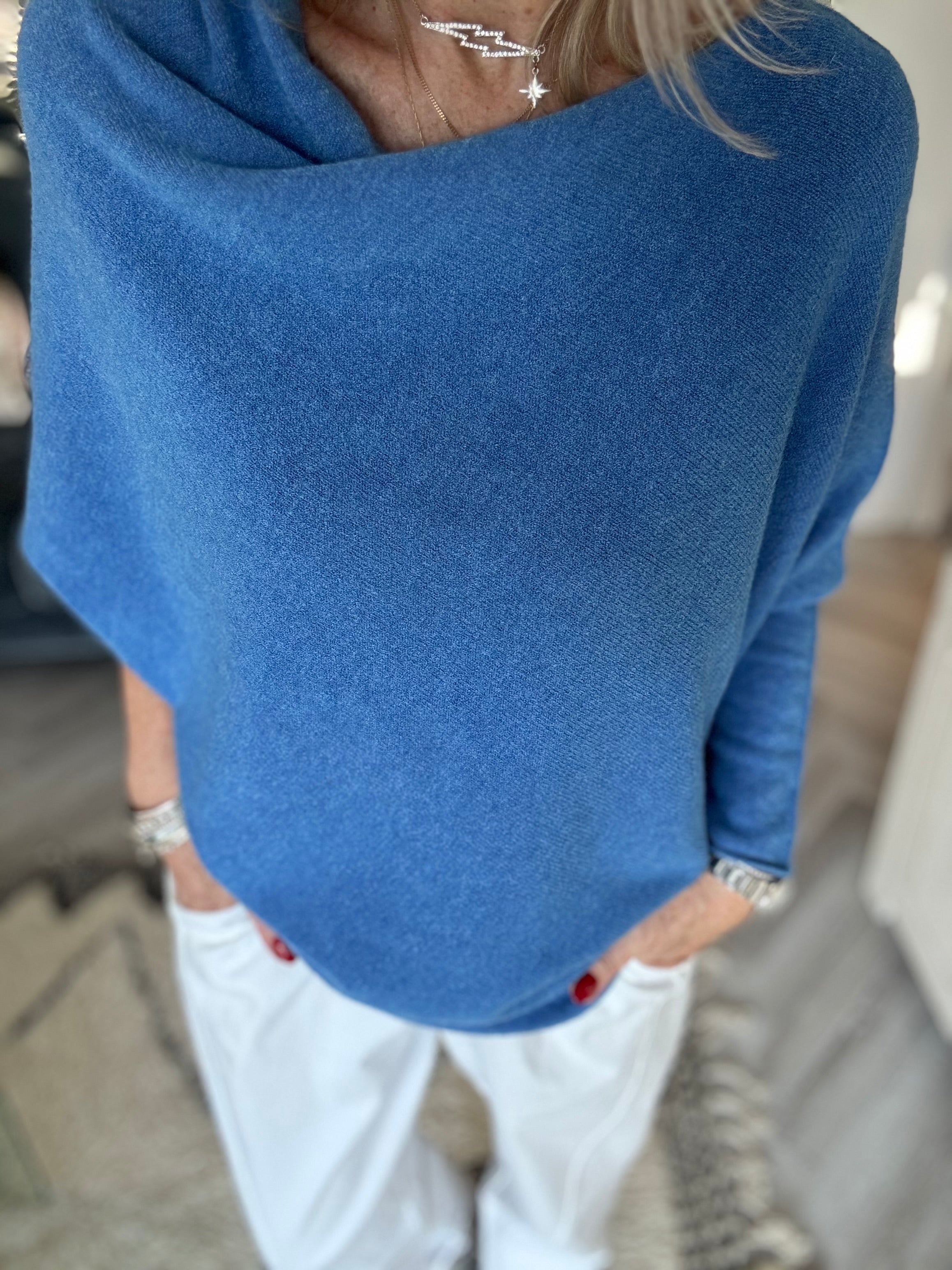 Cowl Neck Asymmetric Jumper in Cornflower