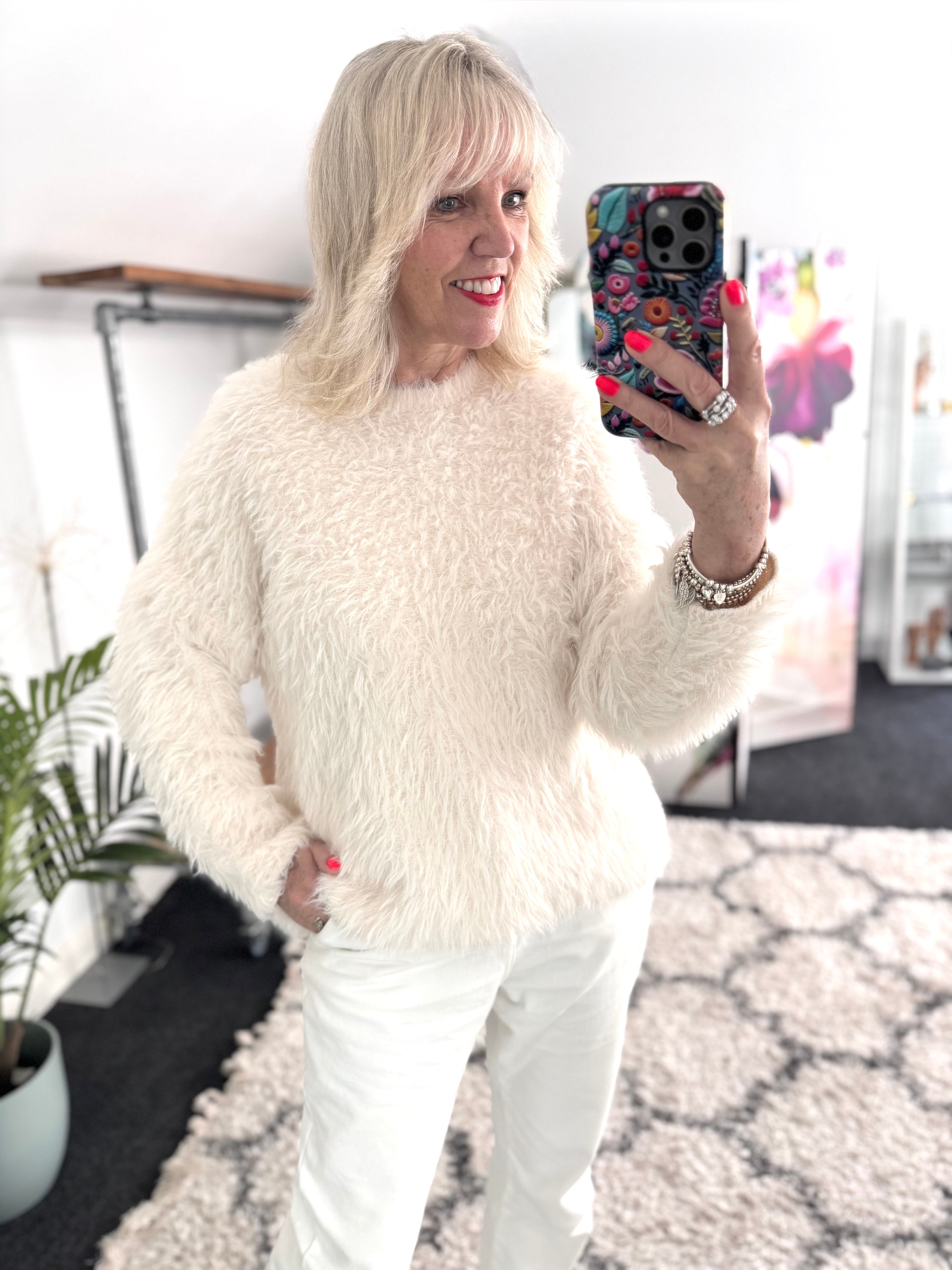 Light Furry Jumper in Vanilla