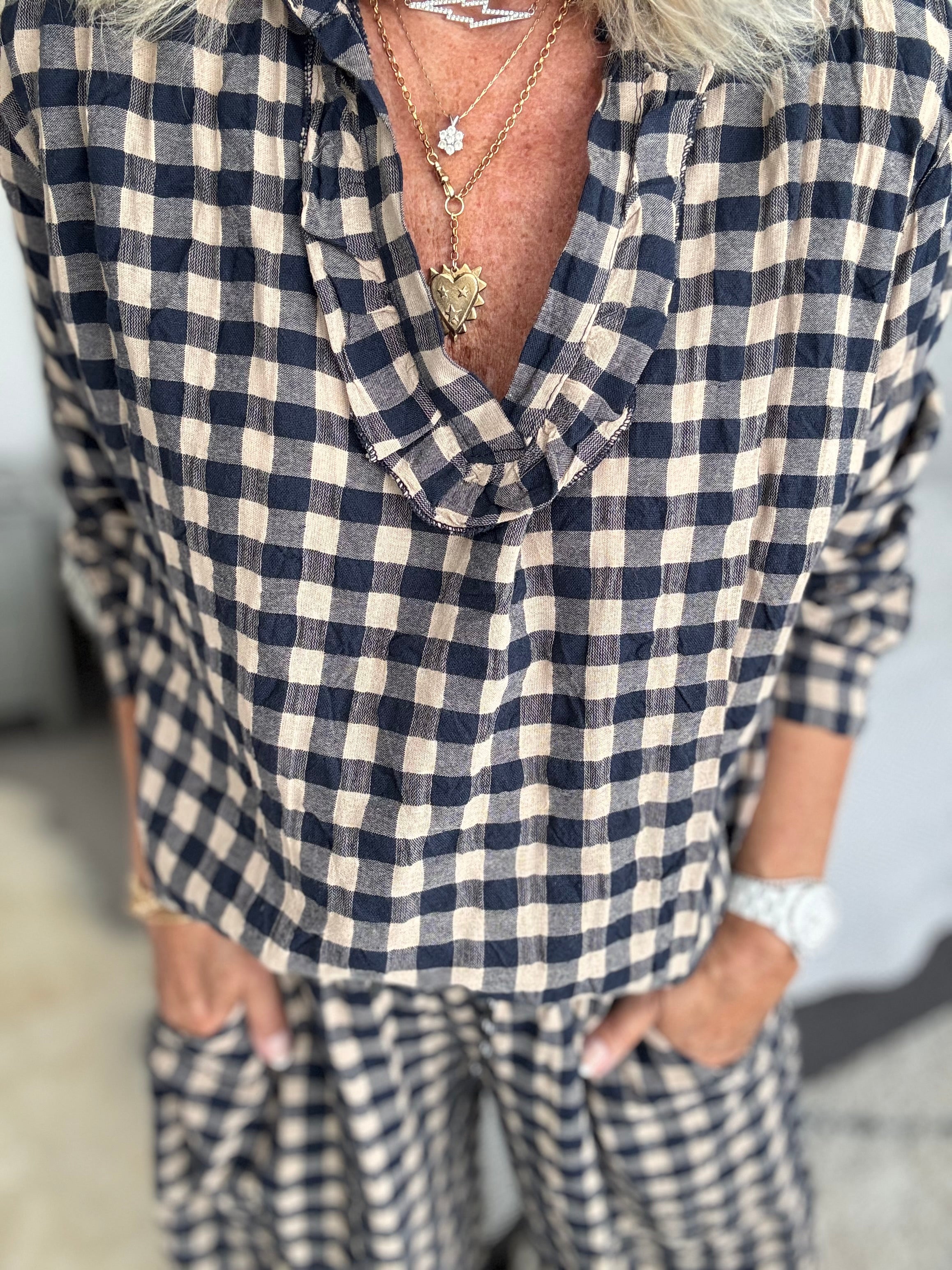 Check Shirt in Navy & Stone