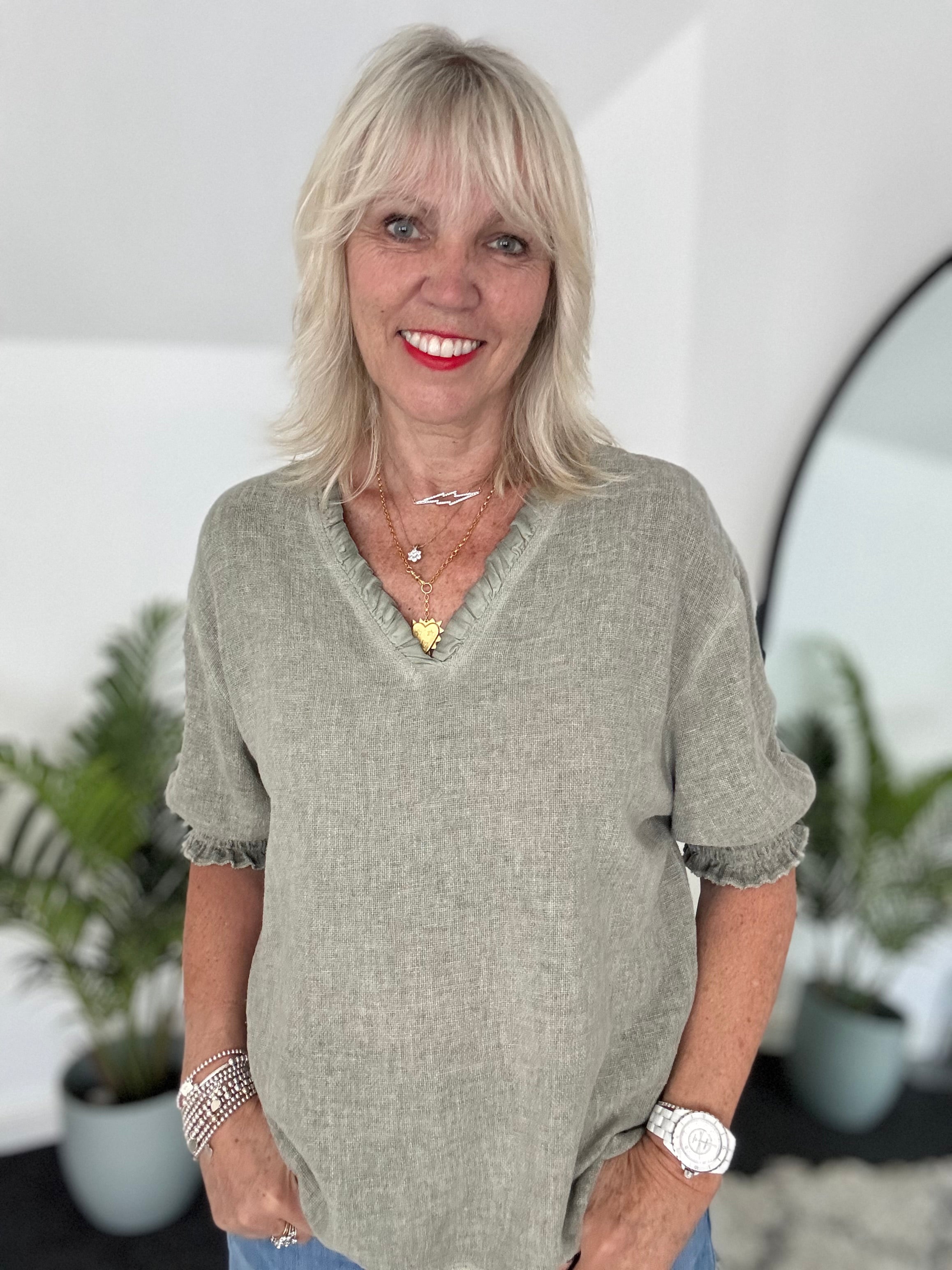 Linen & Cotton Top in Khaki