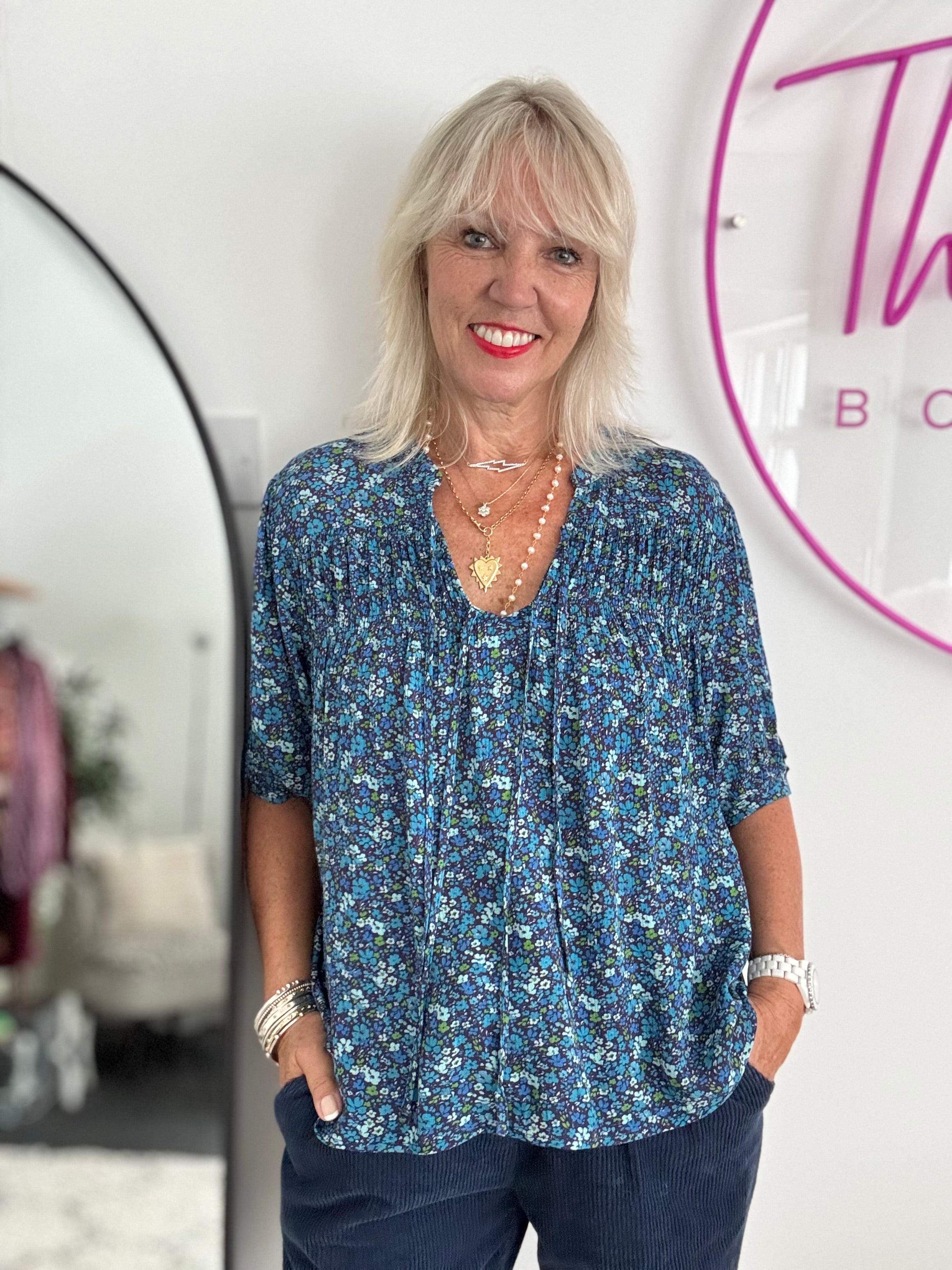 Ditsy Top in Blue & Navy