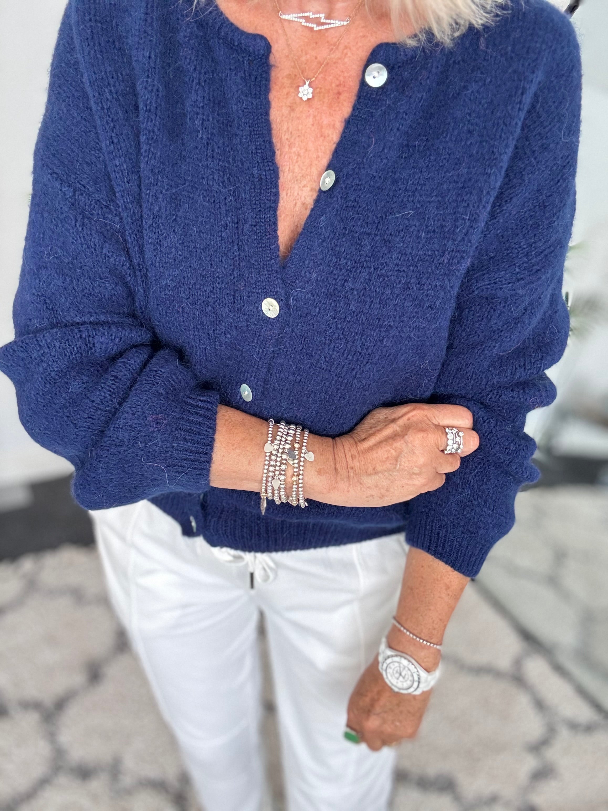 Alpaca Buttoned Cardi in Navy