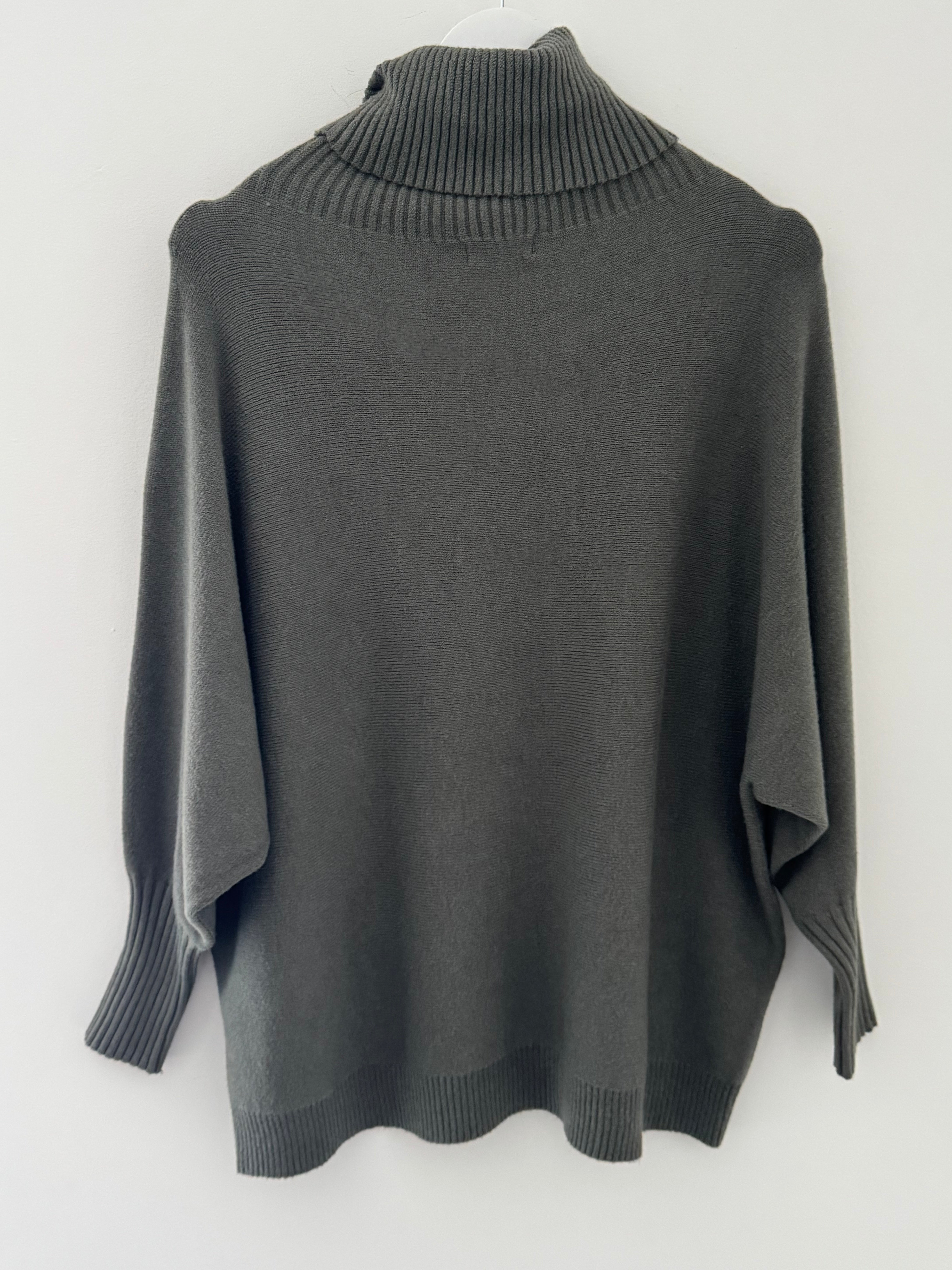 Oversized Roll Neck Poncho Jumper in Khaki