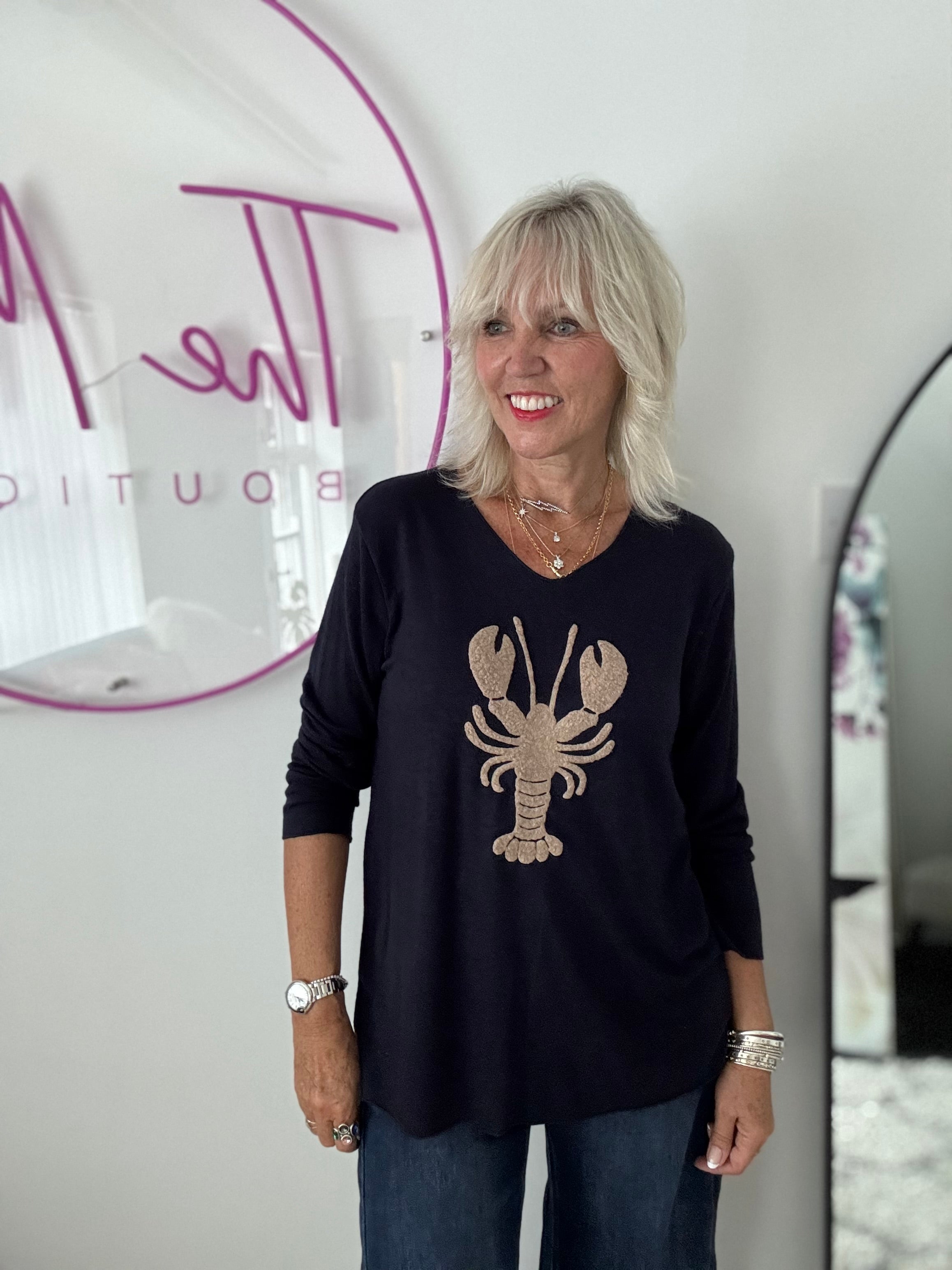 Soft V Neck Lobster Knit in Black