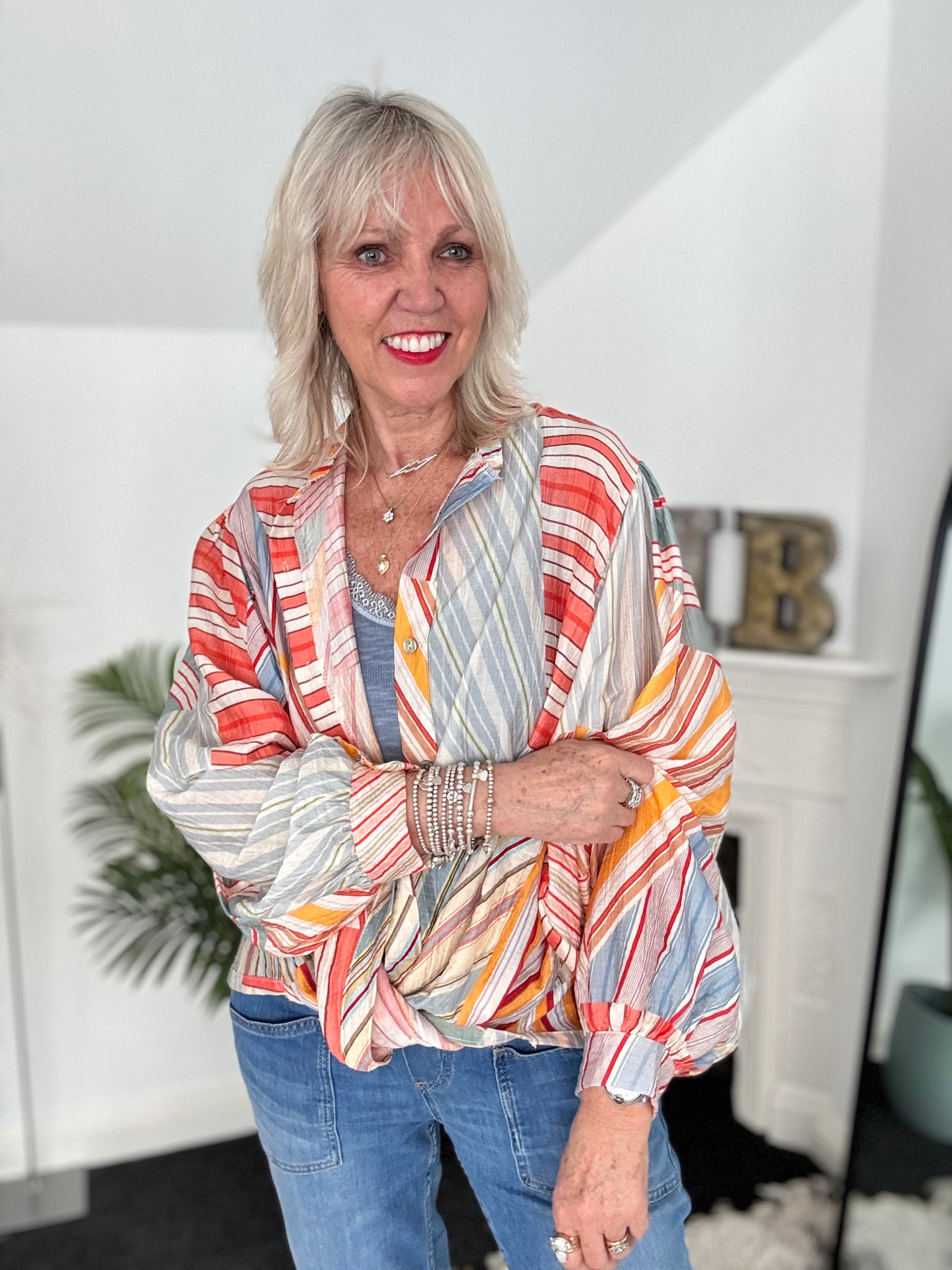 Stripe Shirt in Coral & Blue