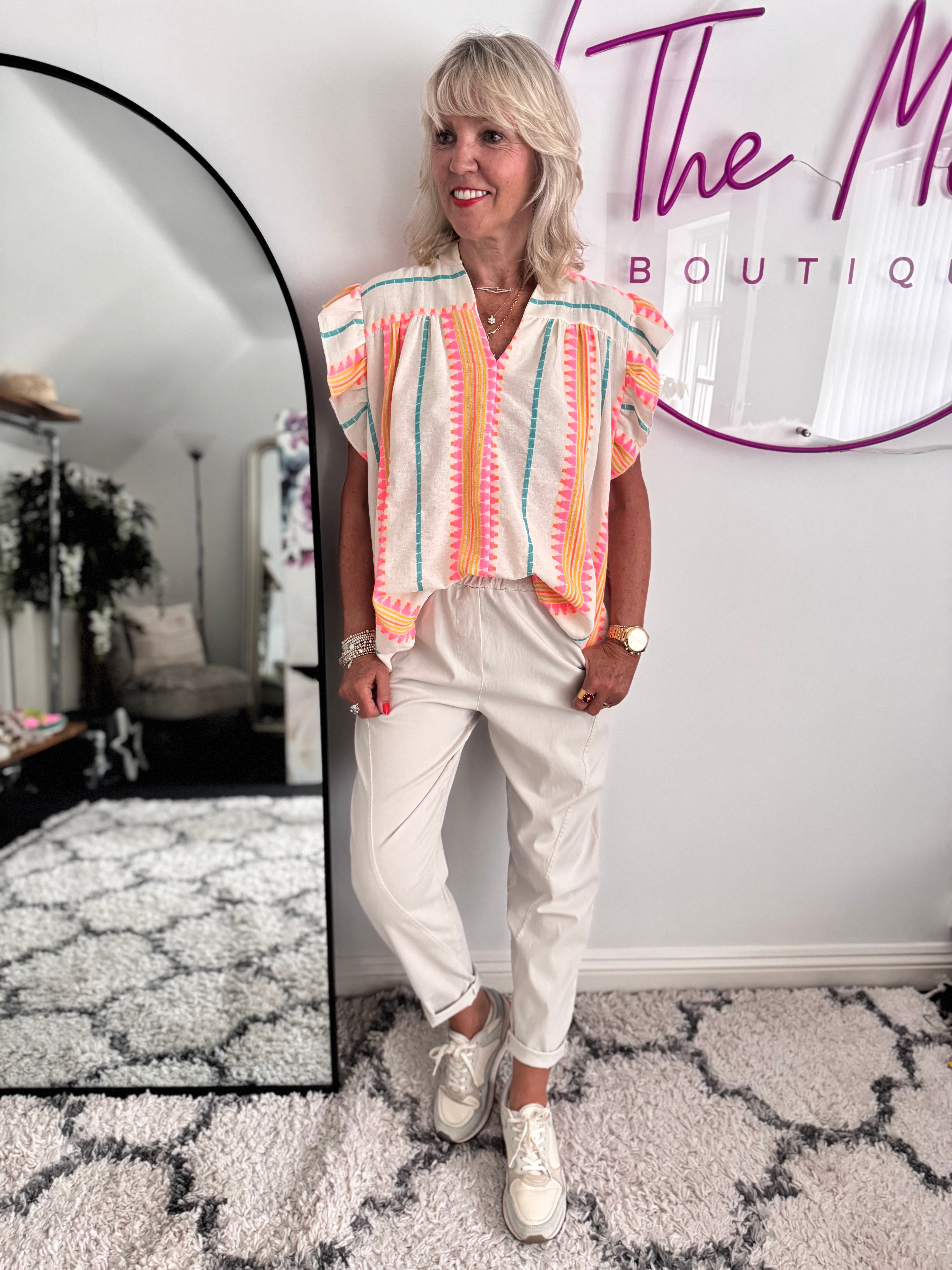 Embroidered Top in Pink & Neon