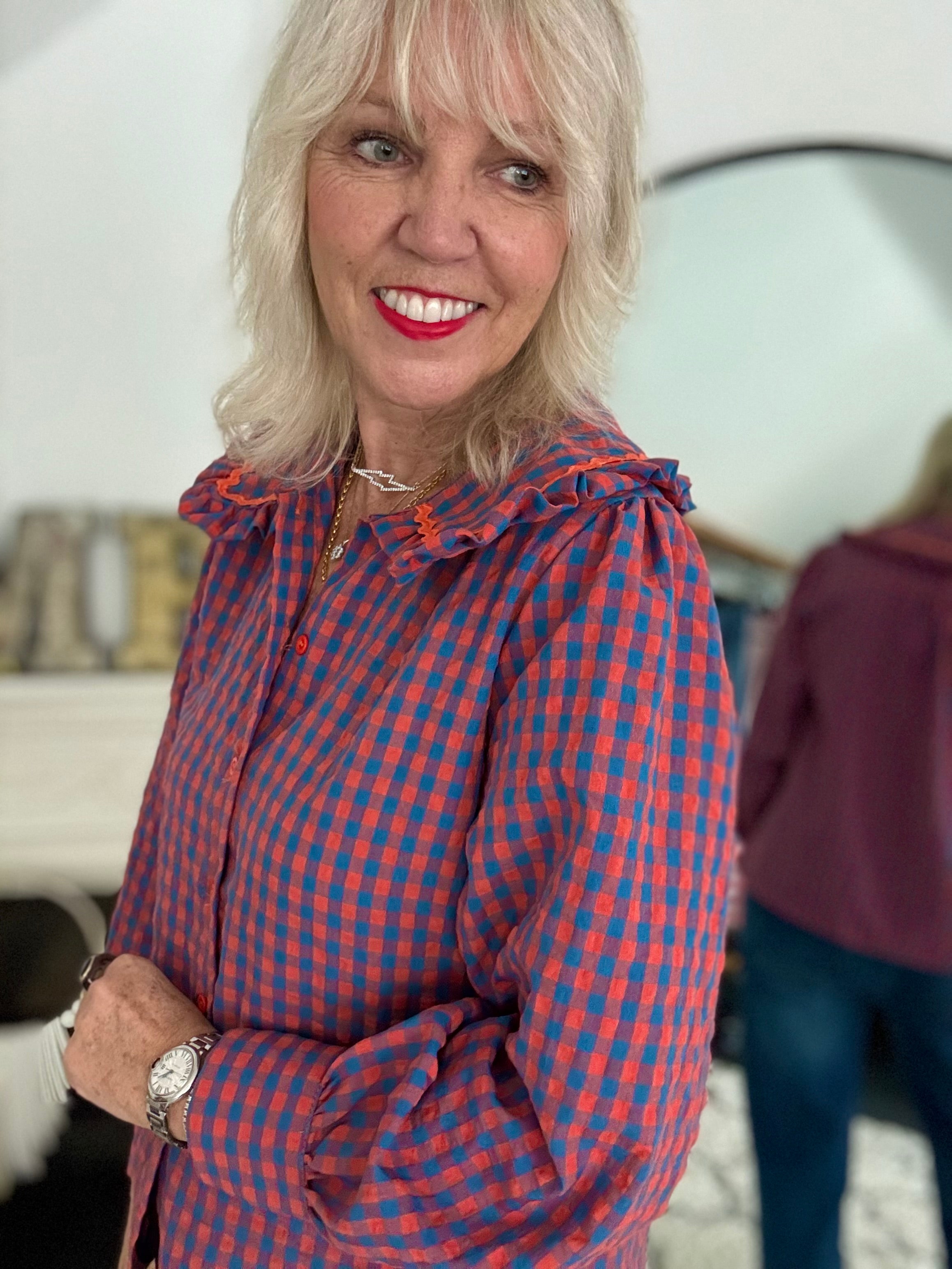 Collared Check Shirt in Orange & Blue
