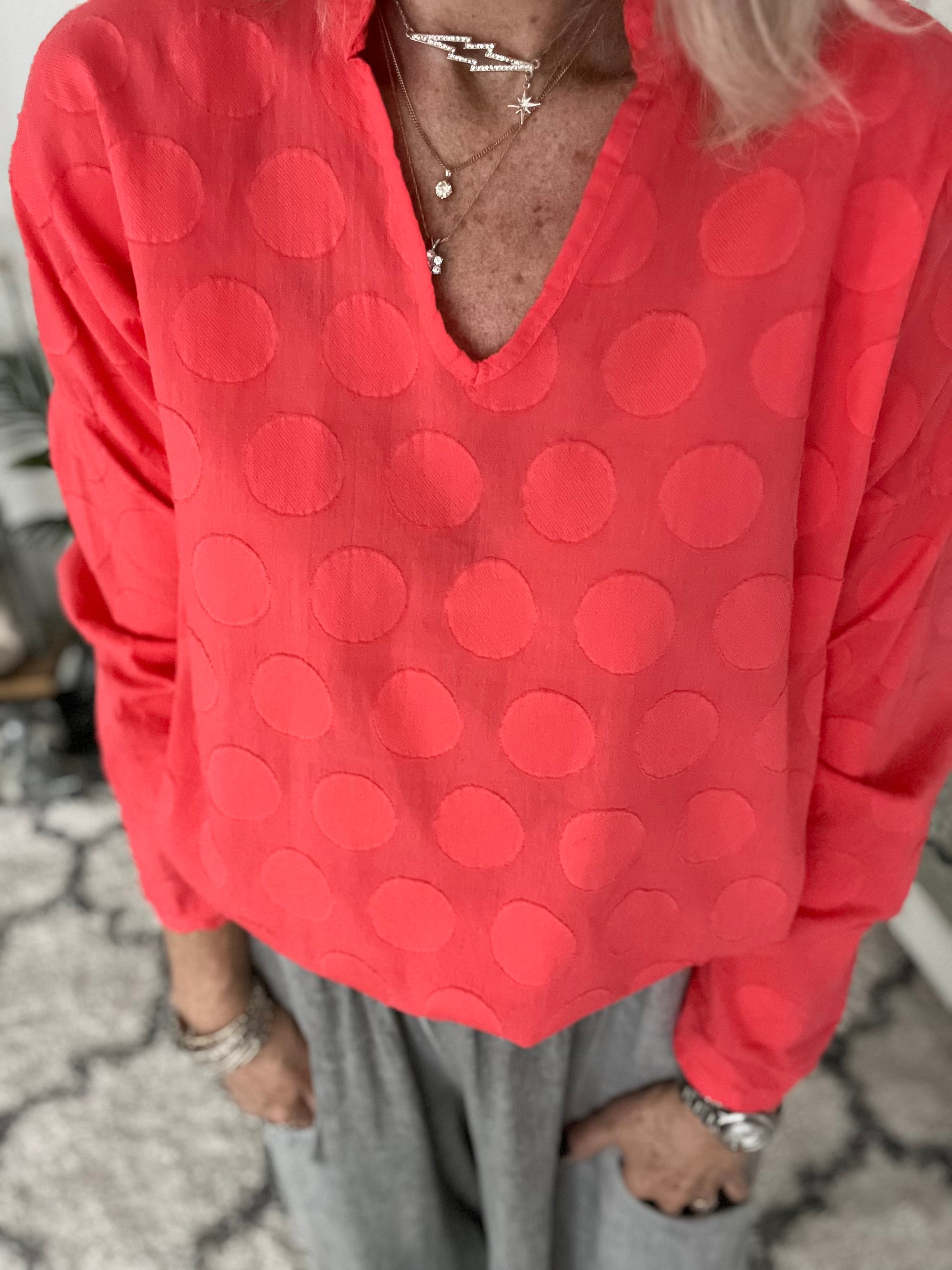 Cotton Grandad Shirt in Bright Coral