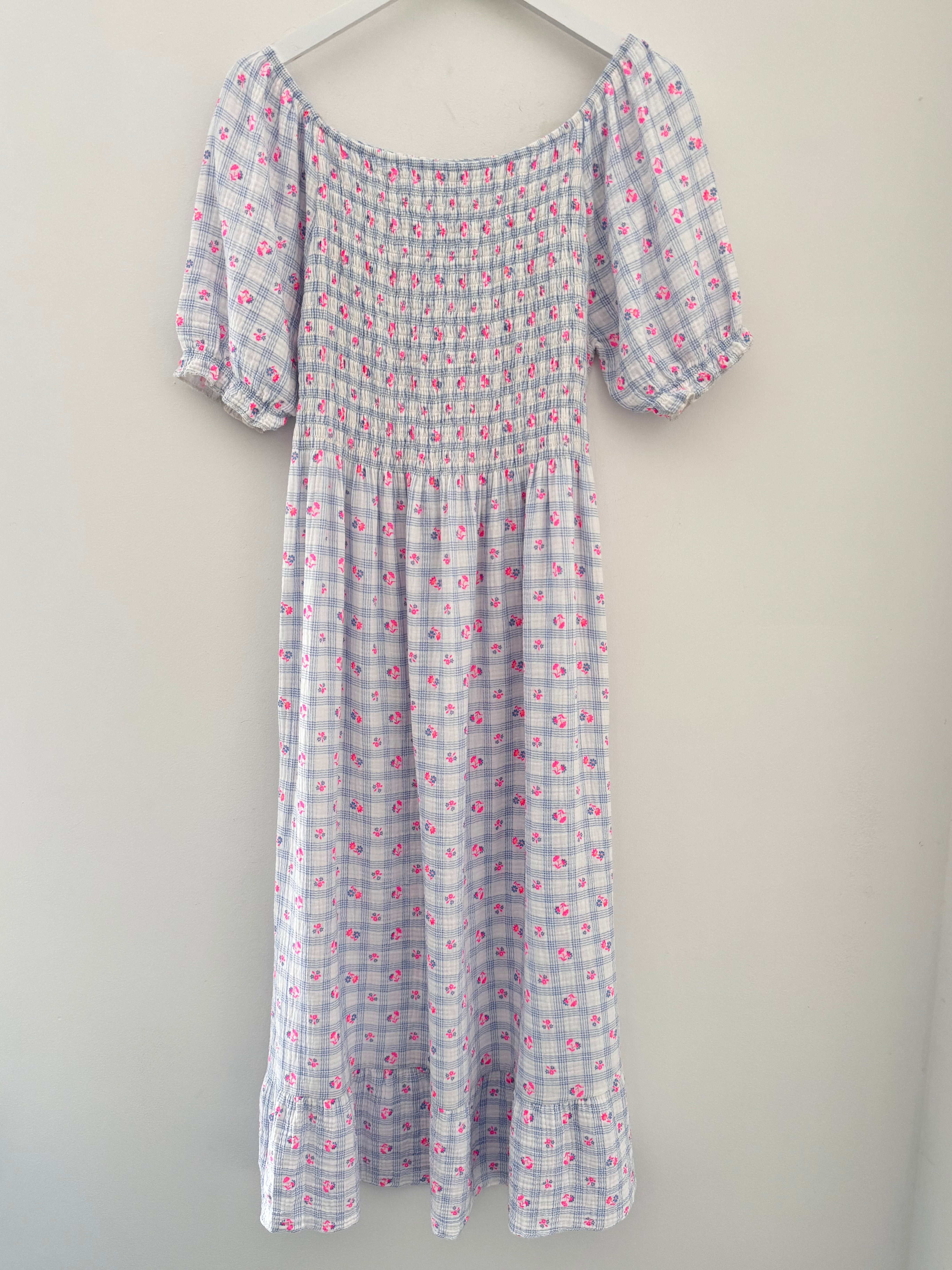 Ditsy Print Dress in Blue & Pink