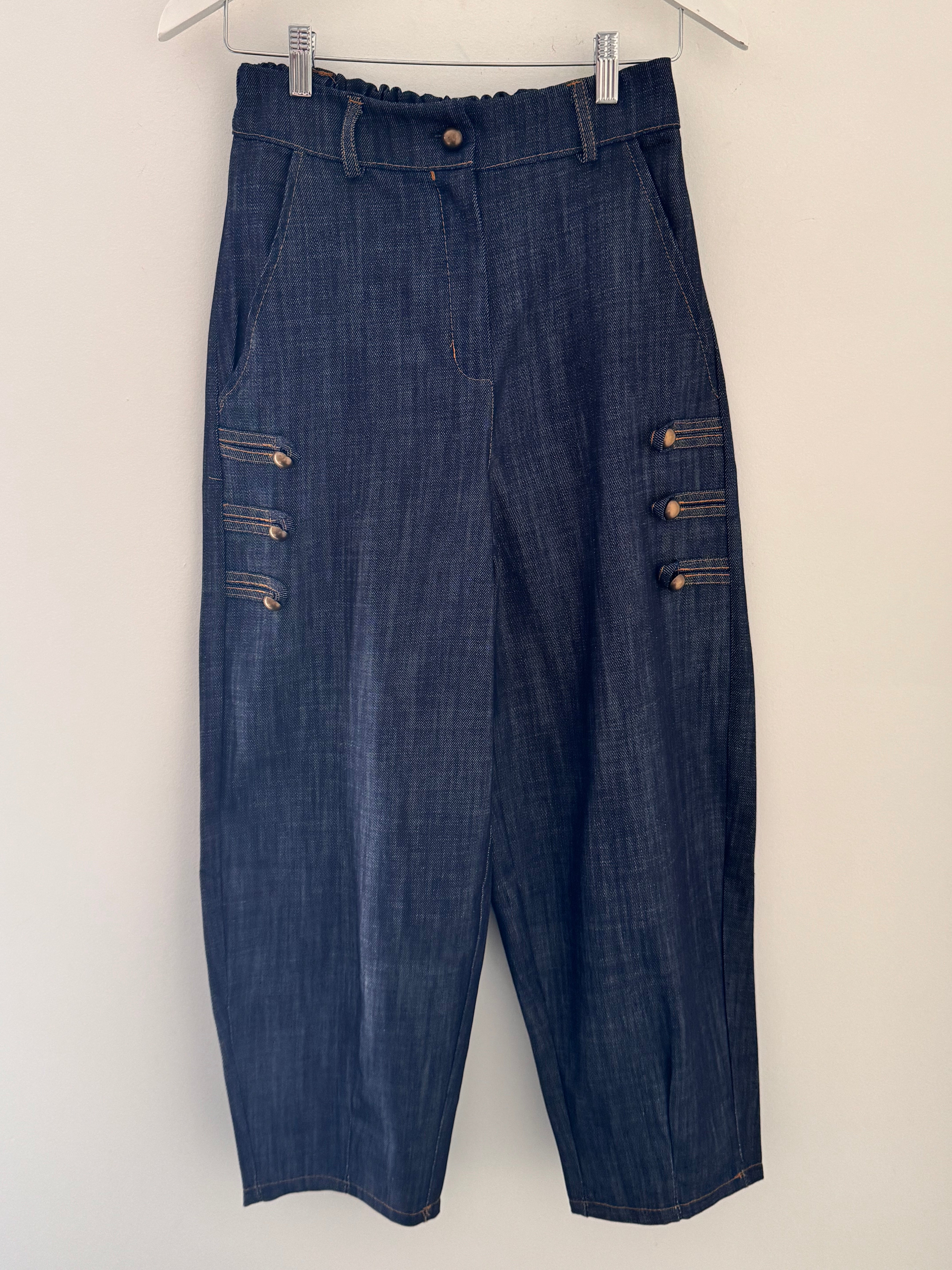Military Barrel Leg Trousers in Dark Denim