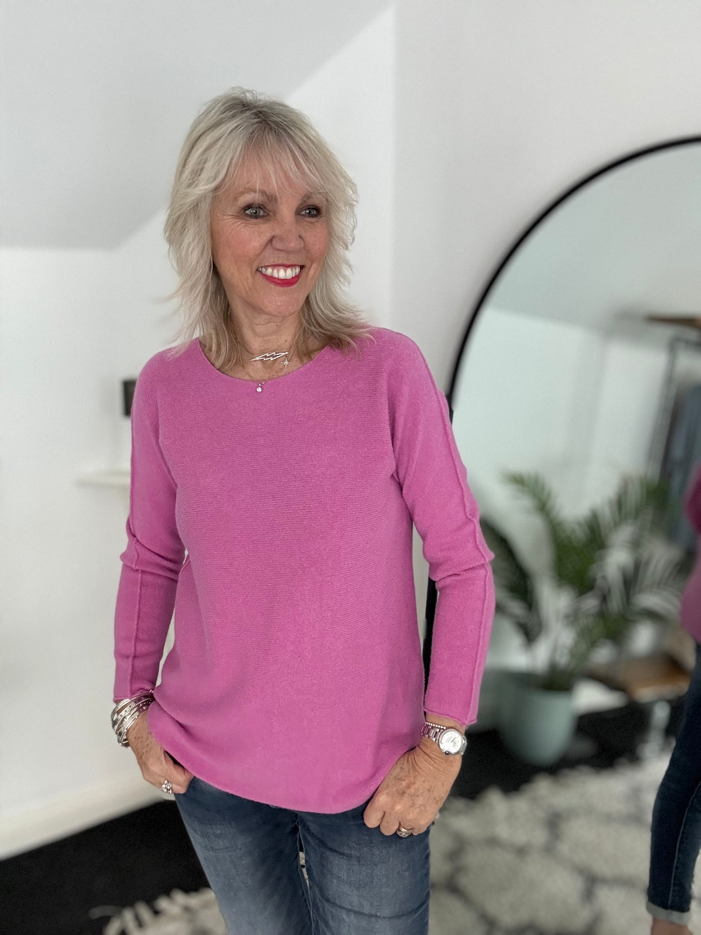 Simple Round Neck Jumper in Lilac Pink