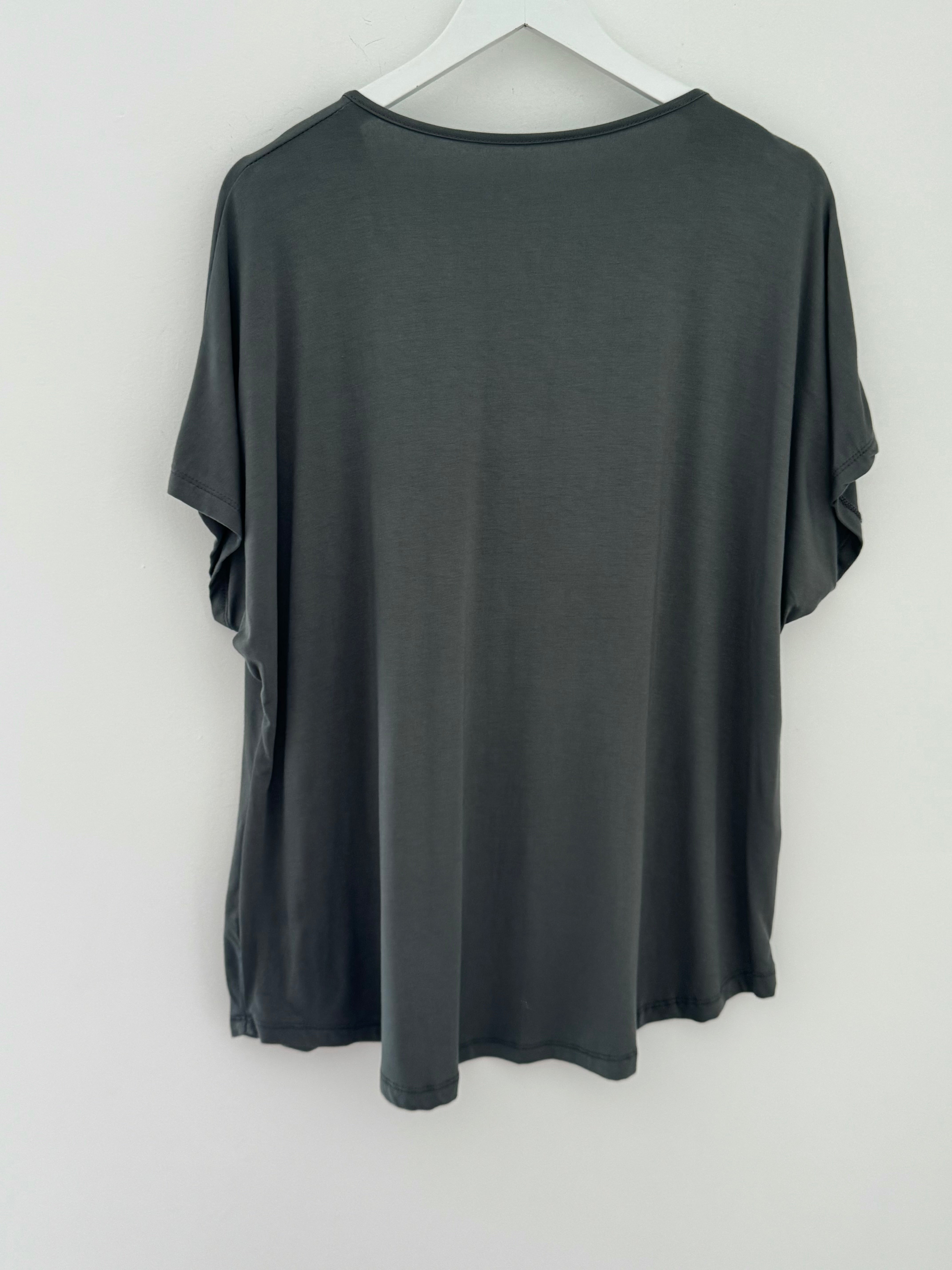Oversized V Neck Tee in Khaki Grey