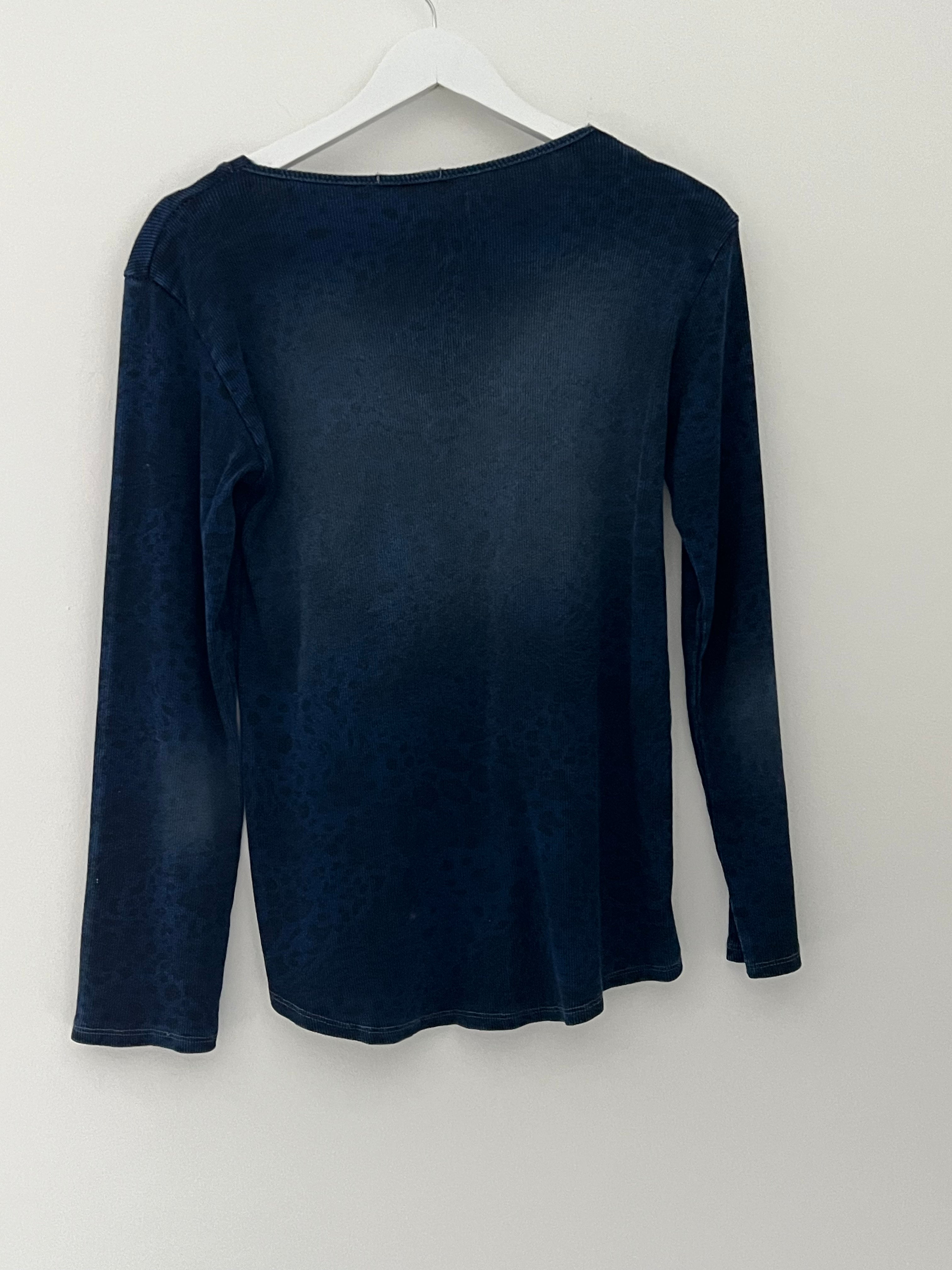 Long Sleeve Top with Leopard Print in Vintage Indigo