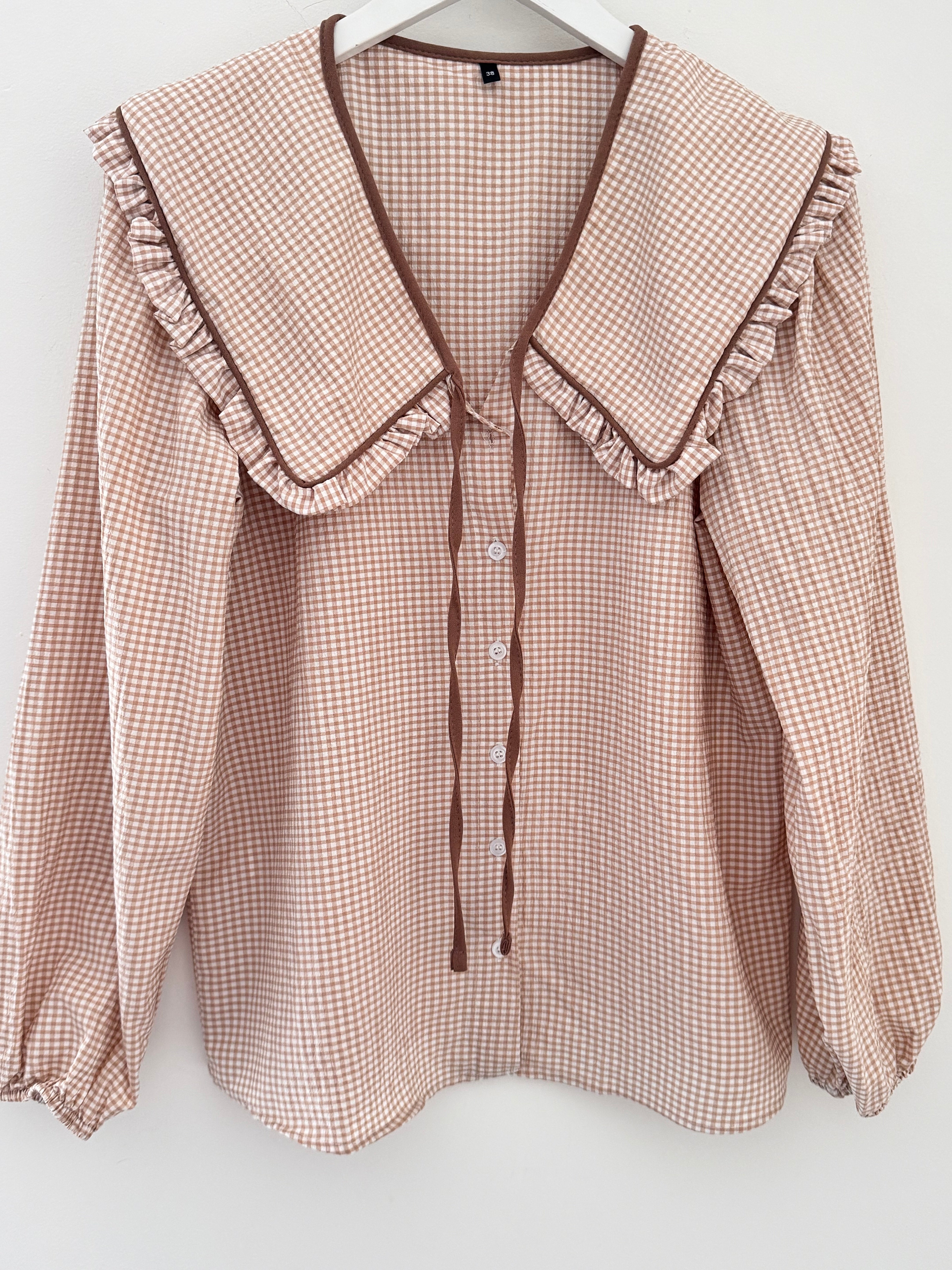 Gingham Seersucker Collar Shirt in Biscuit