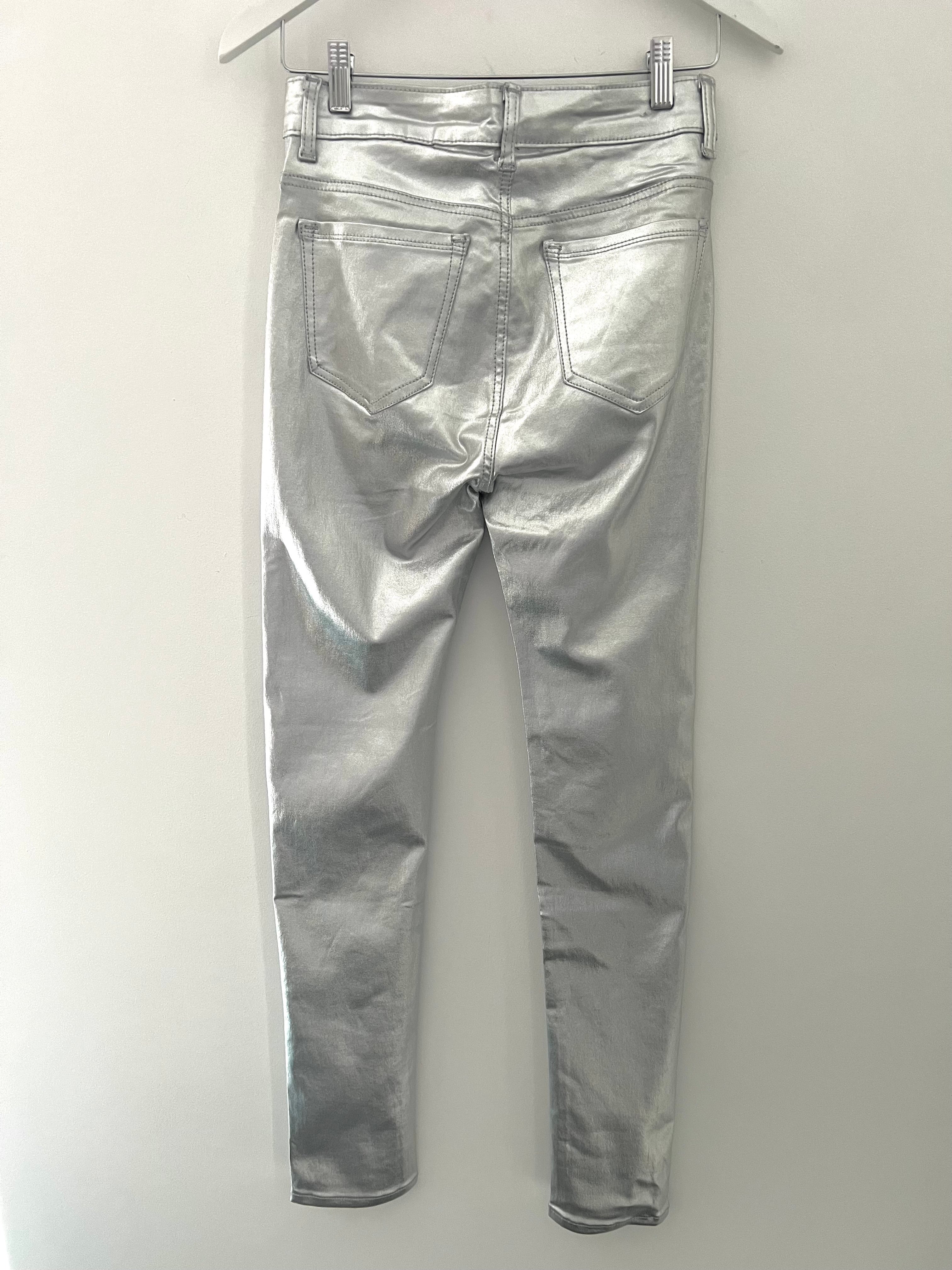 Waxed Skinny Jeans in Silver