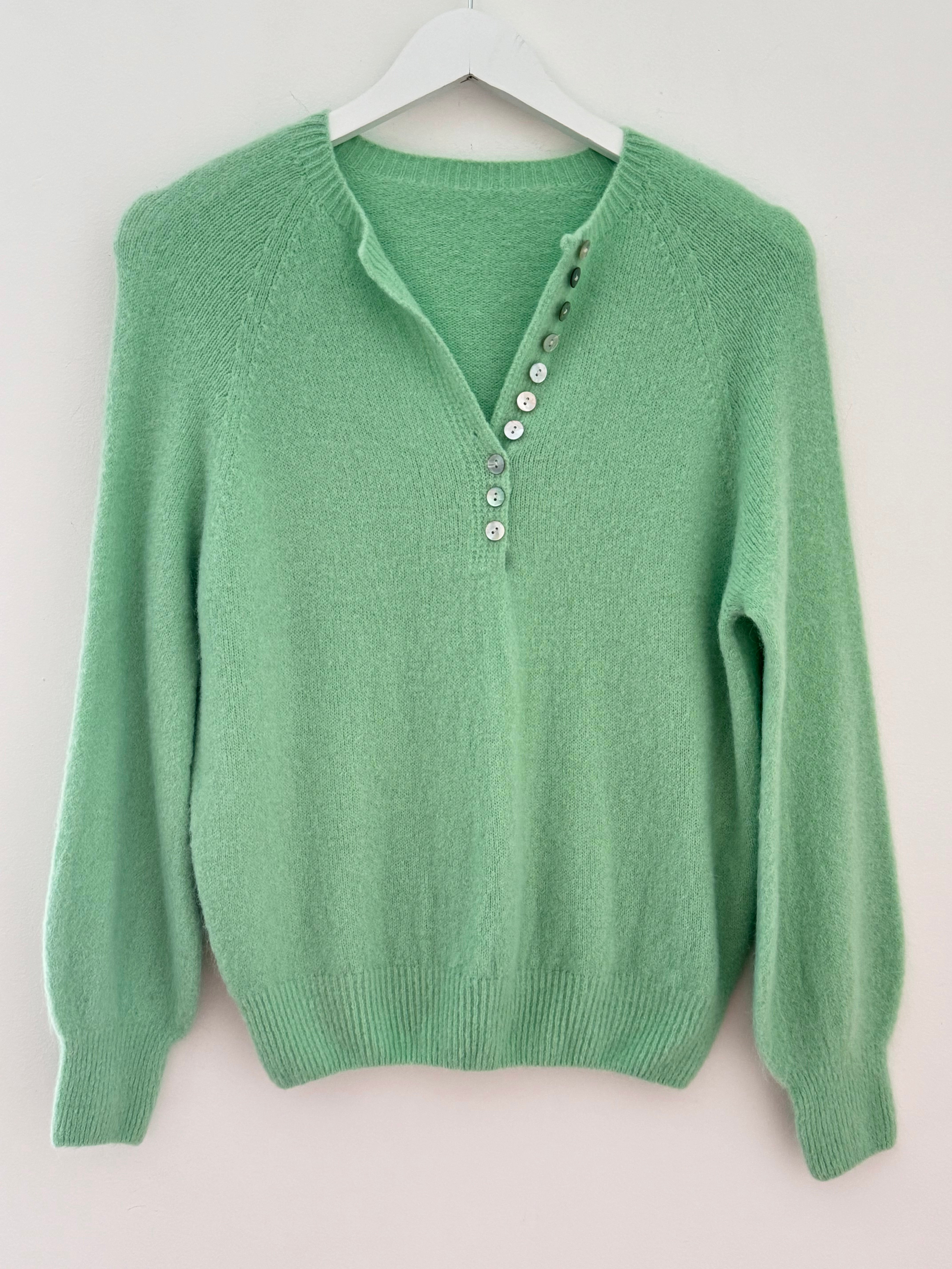 Softie Jumper with Button Neck in Mint