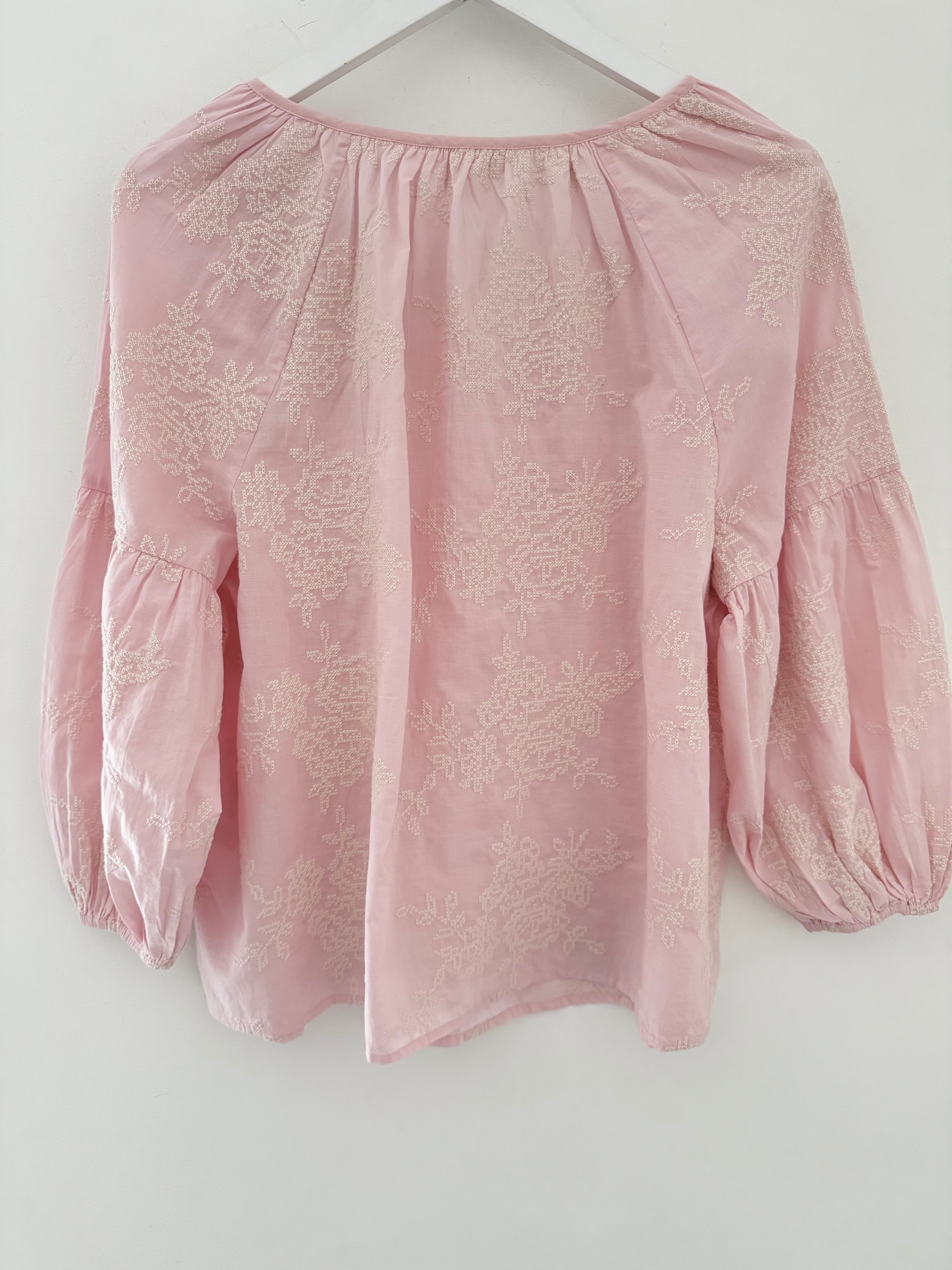 Luxe Embroidered Blouse in Pink