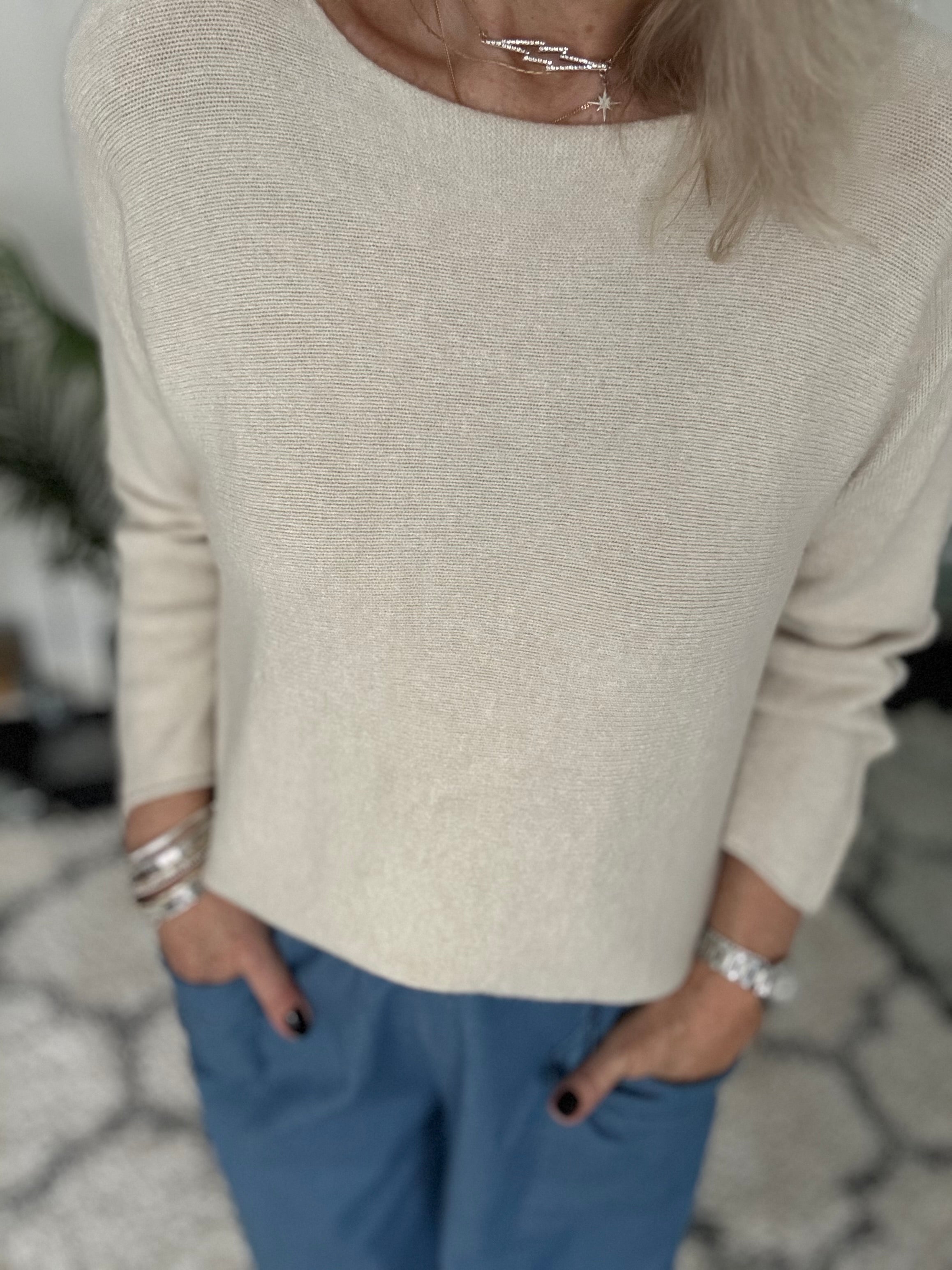 Simple Round Neck Jumper in Stone