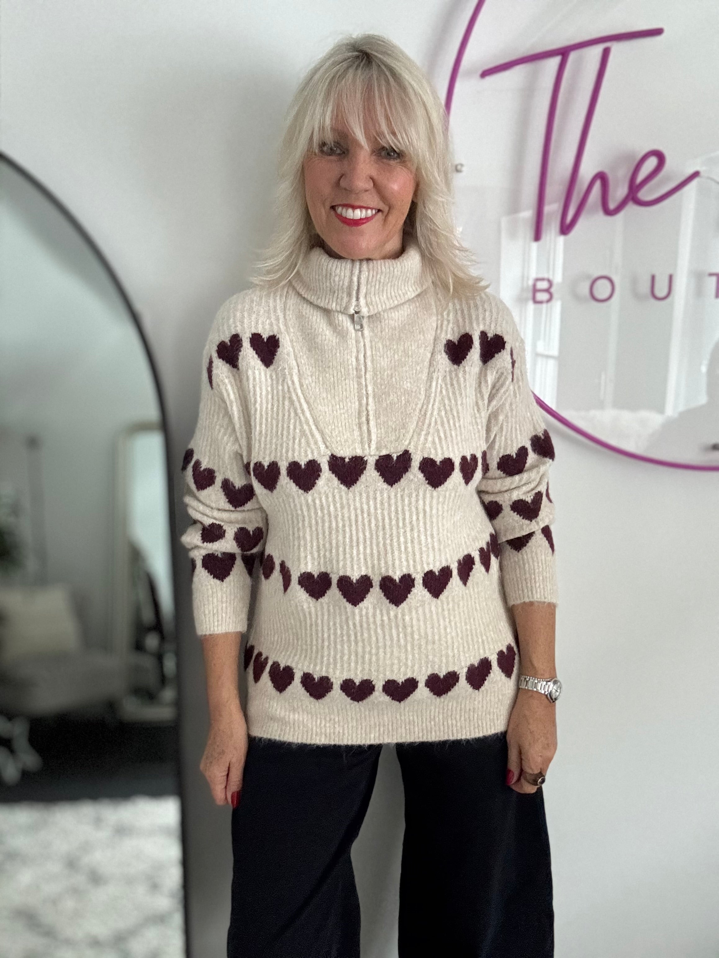 Super Soft Heart Knit with Quarter Zip