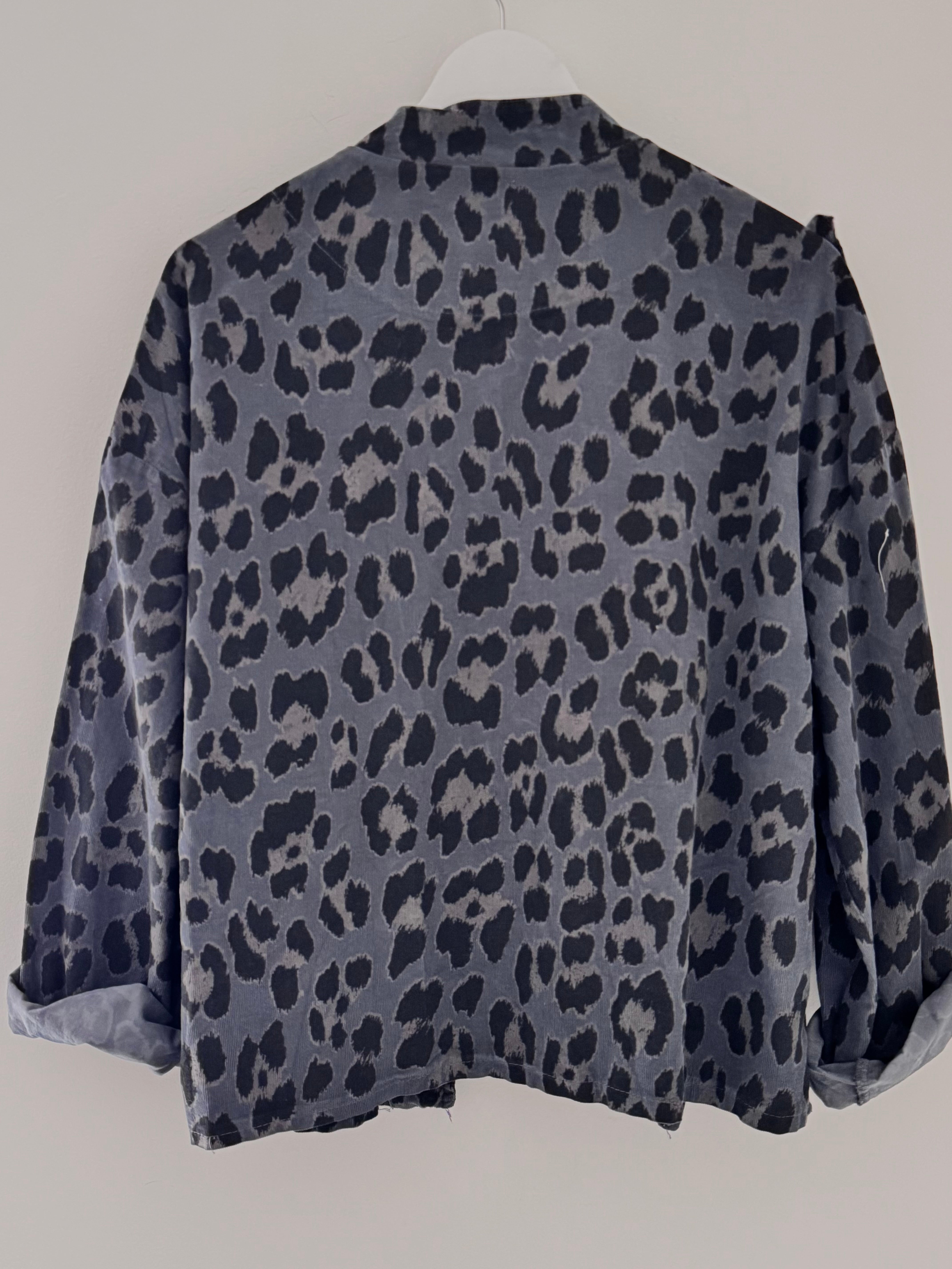 Needlecord Military Jacket in Grey Leopard