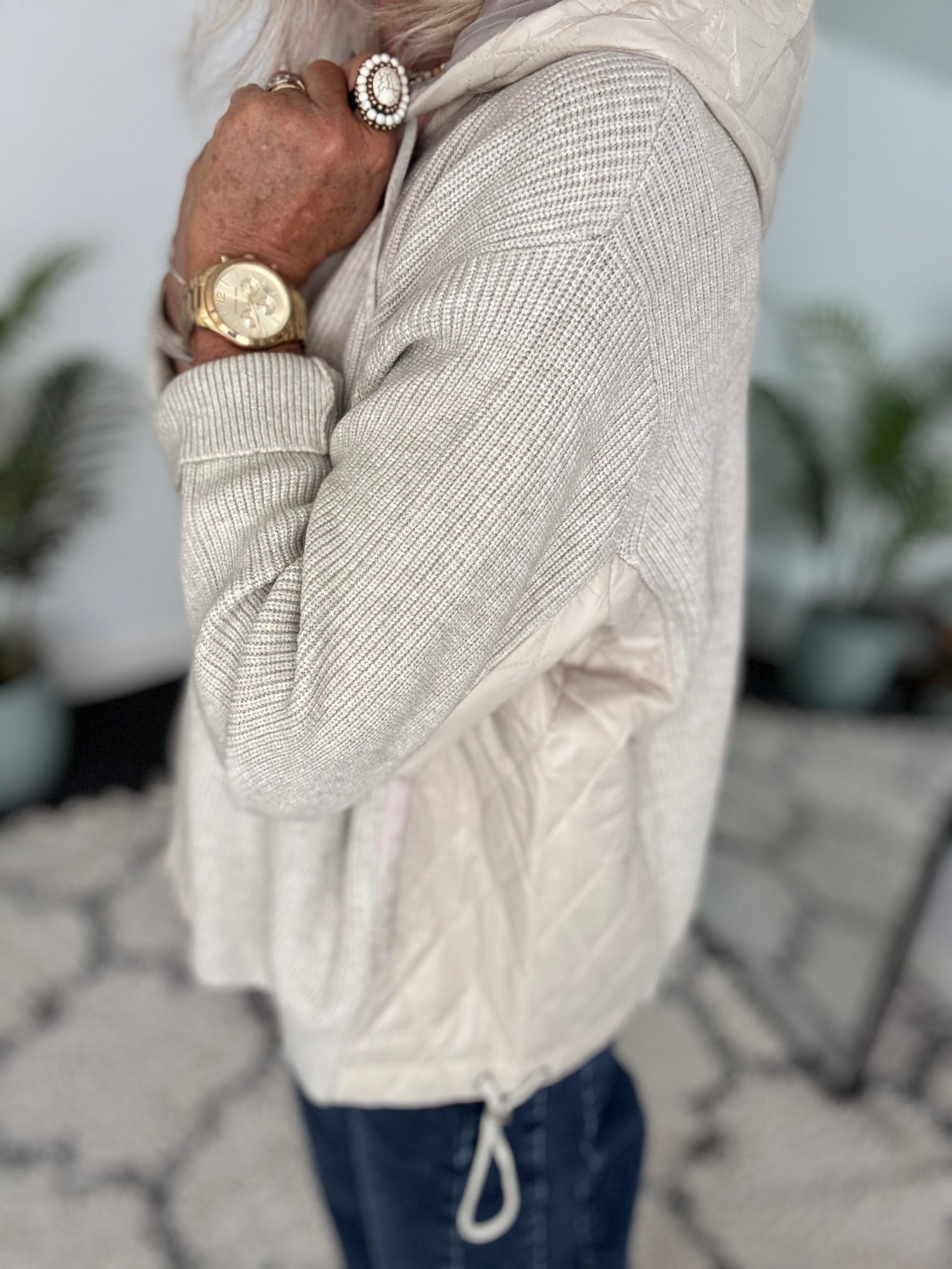 Hooded Knit Jacket in Ecru