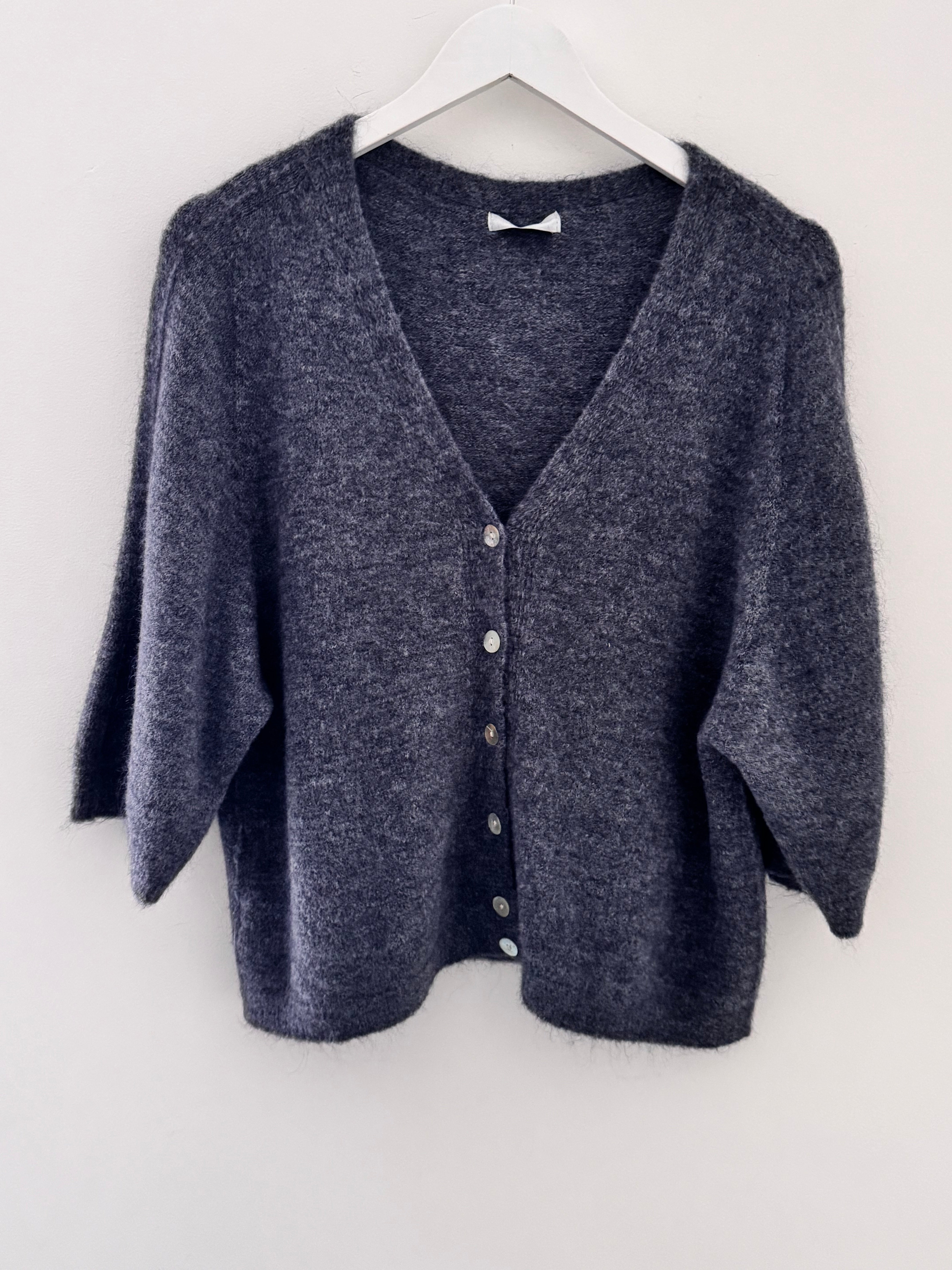 Alpaca Short Sleeve Cardi in Charcoal