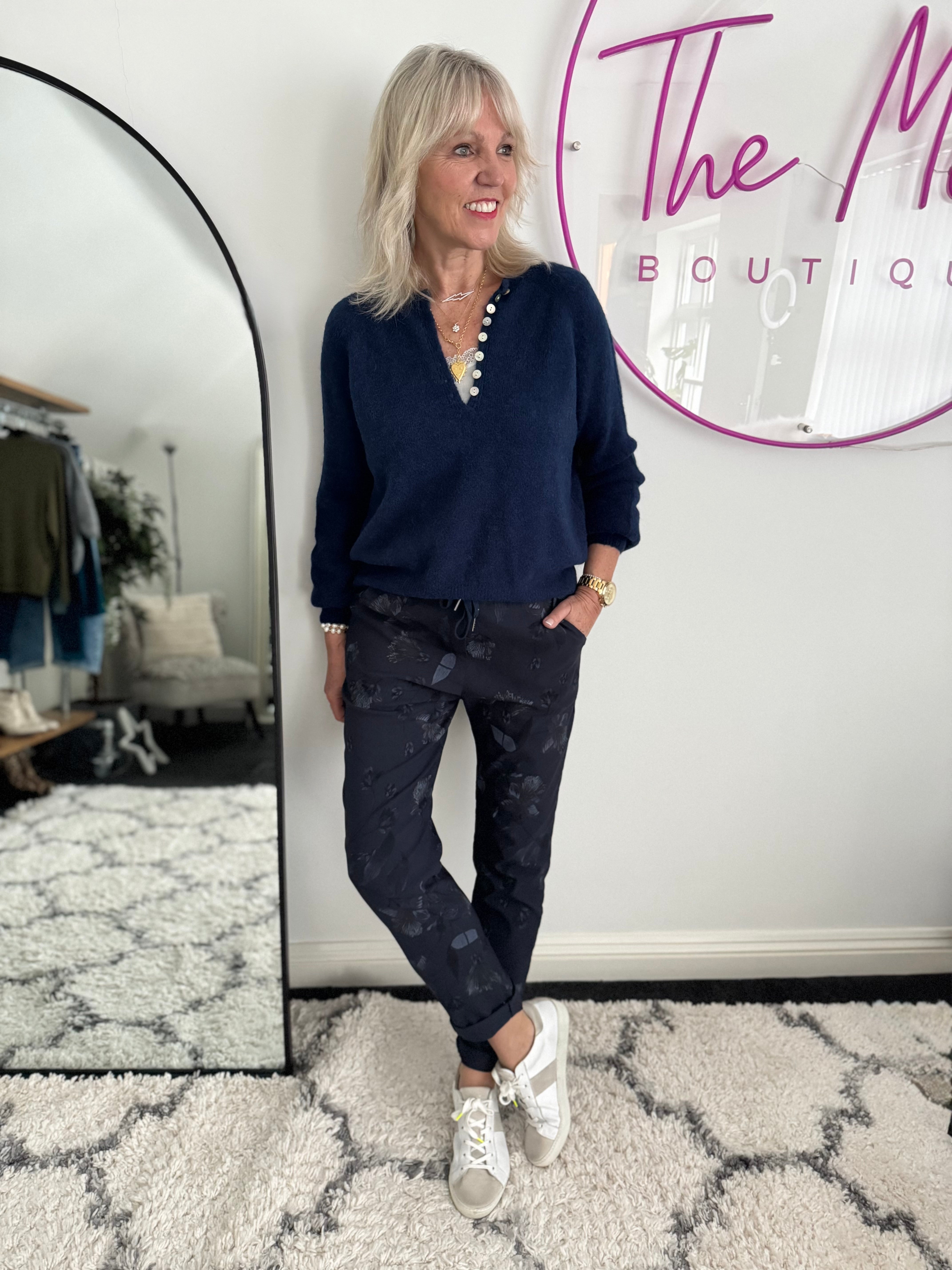 Super Stretch Floral Print Joggers in Ink