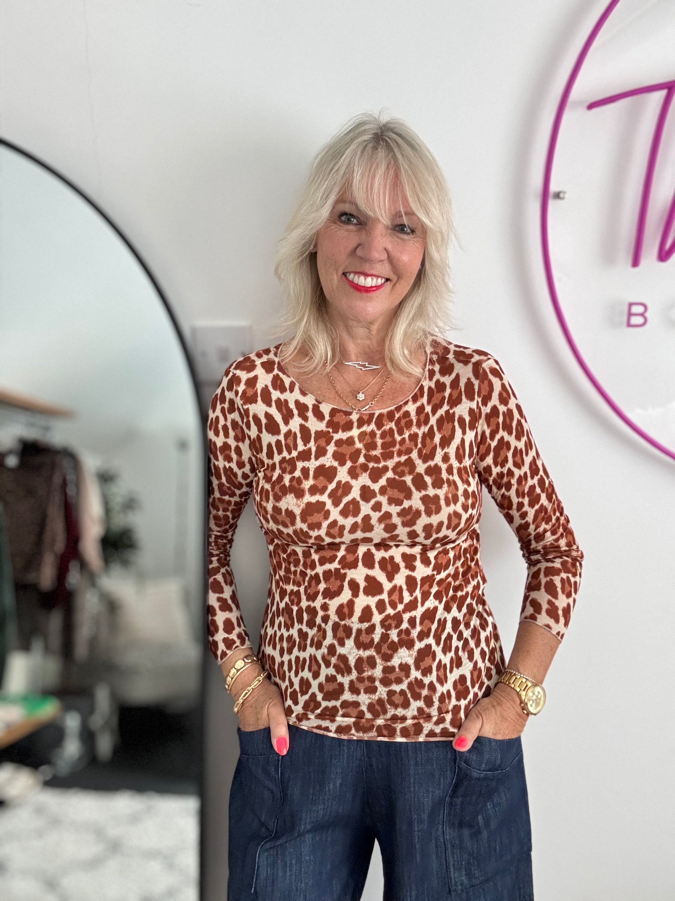 Ultrasoft Cashmere Blend Base Layer in Rust Leopard