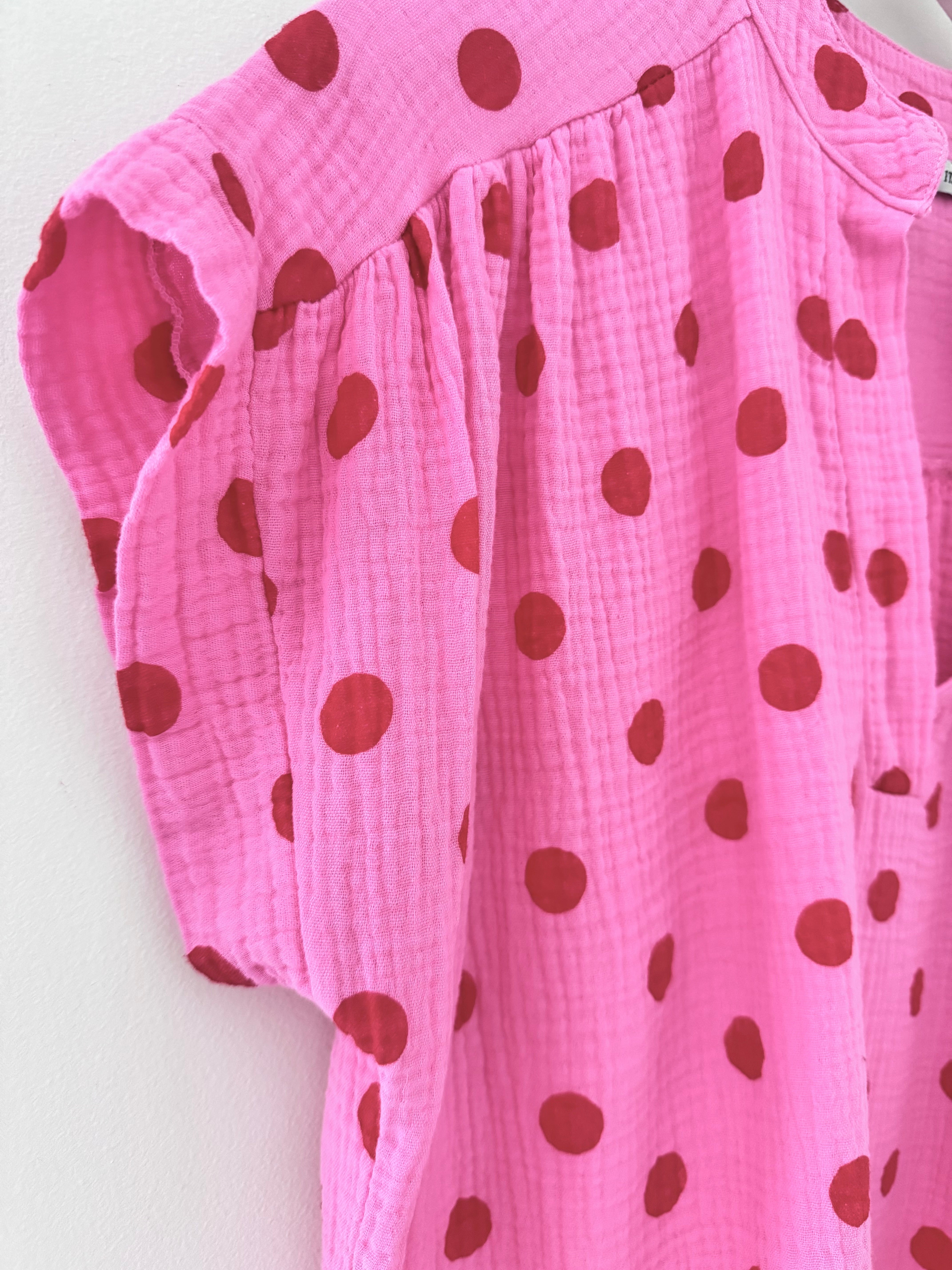 Cheesecloth Spot Top in Pink & Red