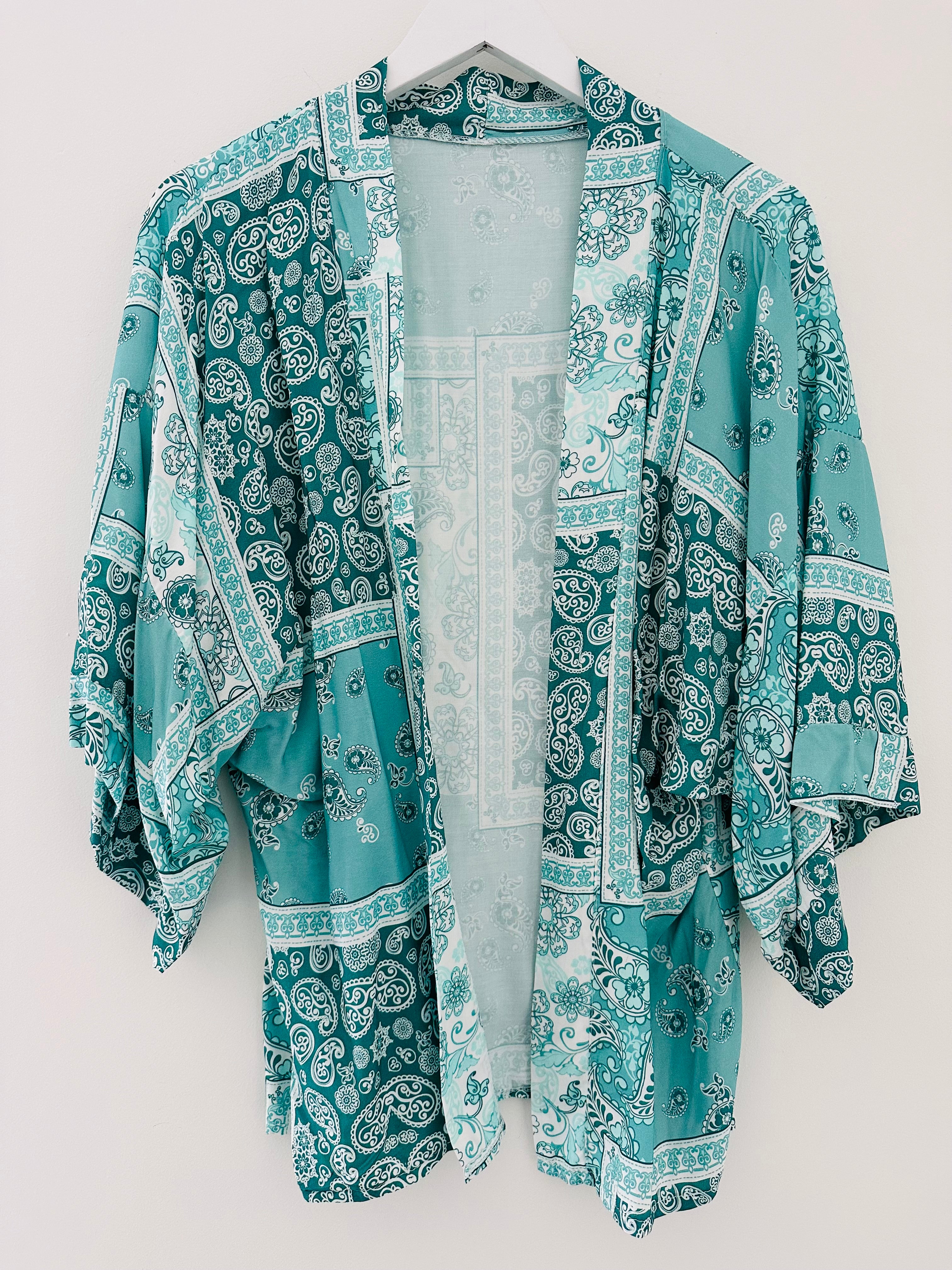 Paisley Kimono in Soft Teal