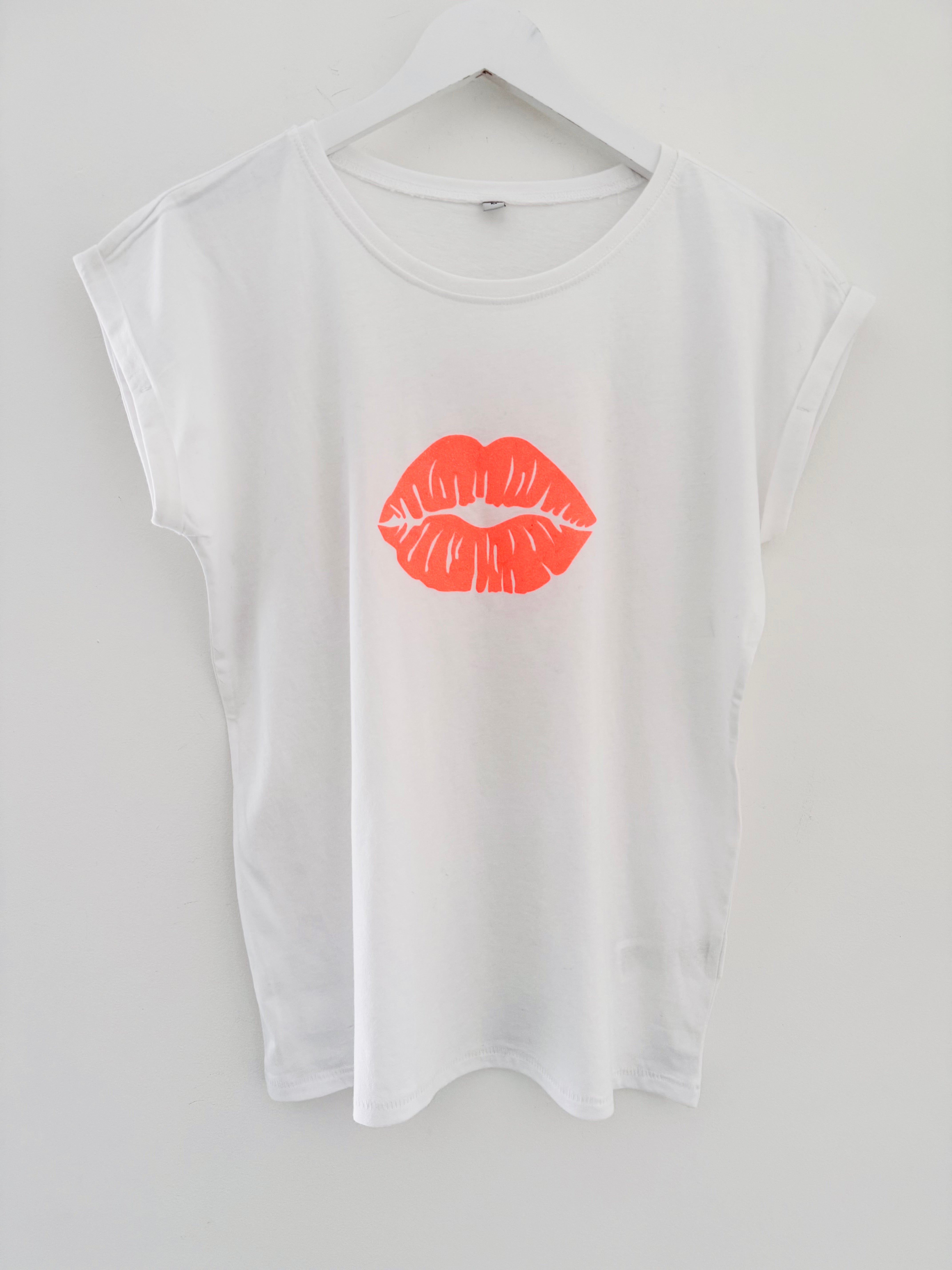 Lips Tee in White & Neon