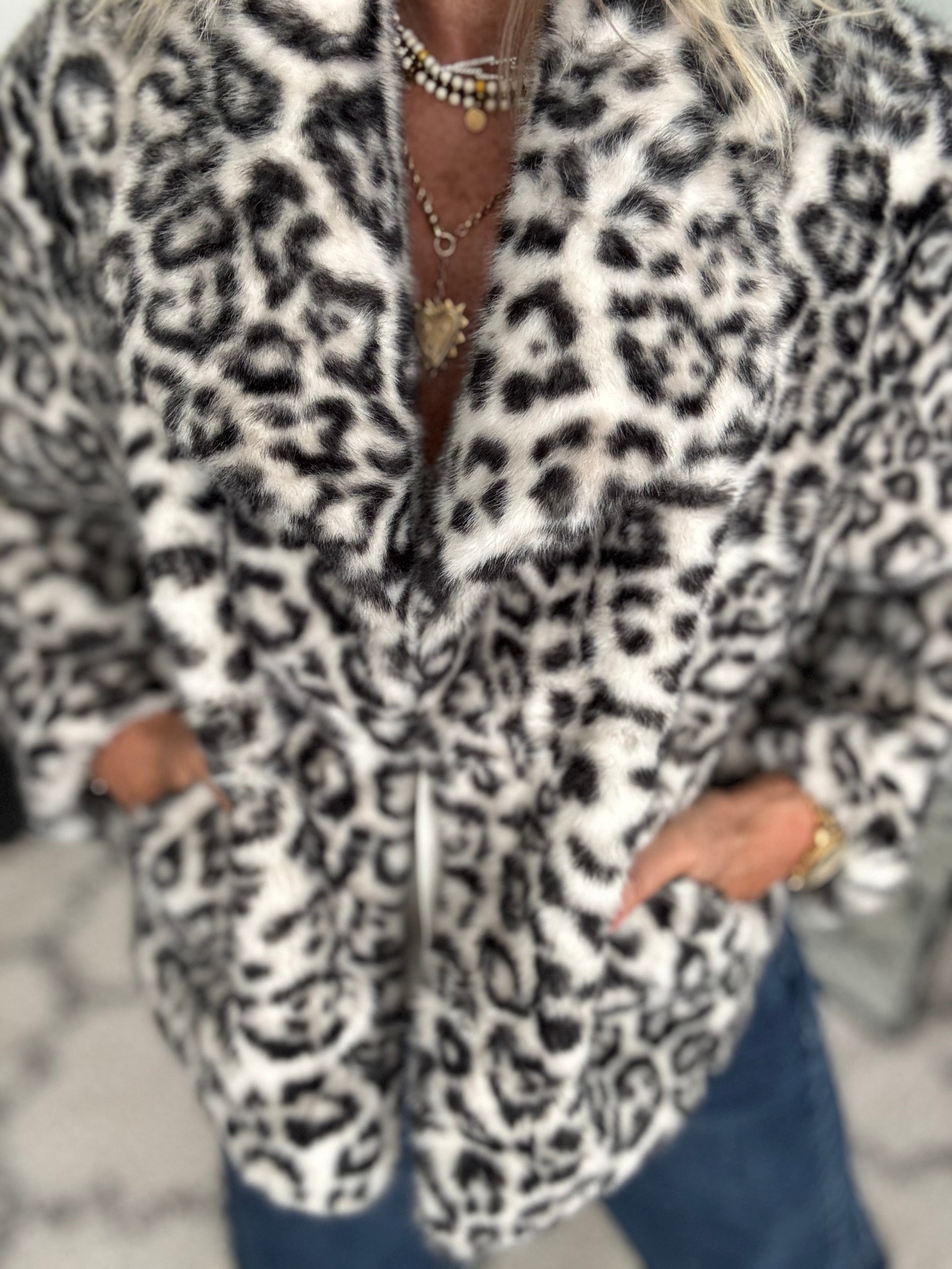Snow Leopard Faux Fur Jacket