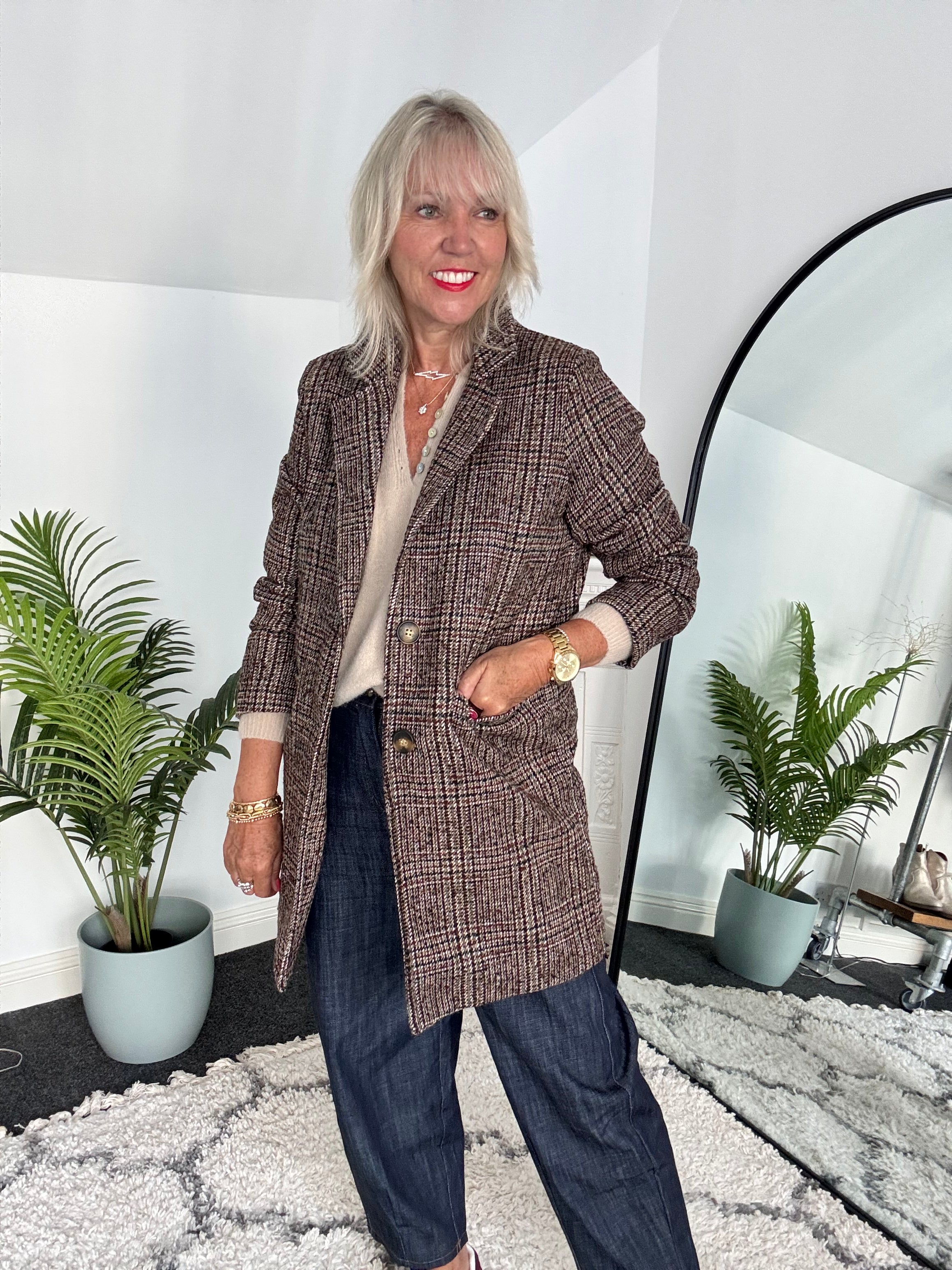 Luxe Tweed Coat in Chocolate & Ecru
