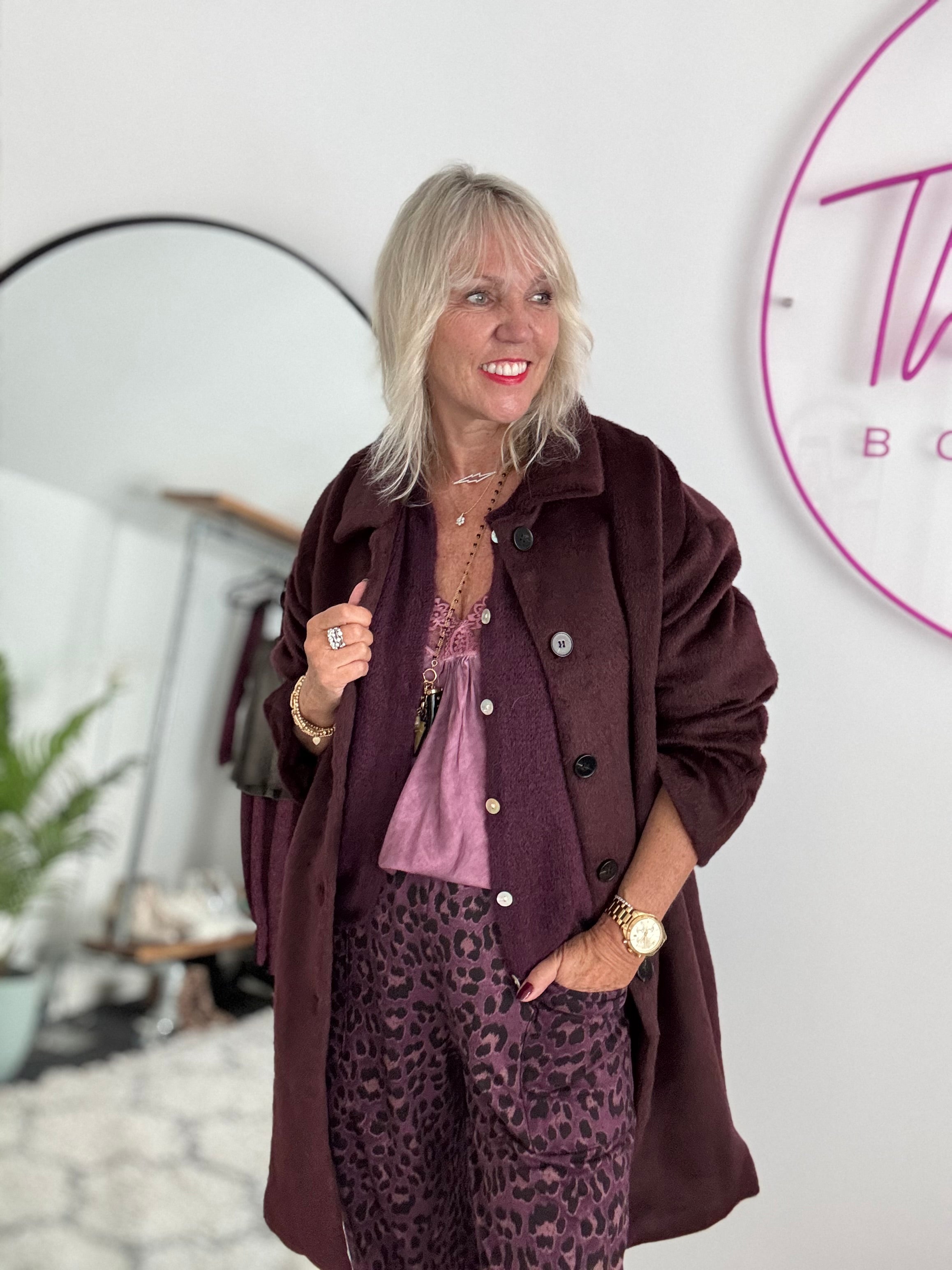 Luxe Mohair Coat in Plum