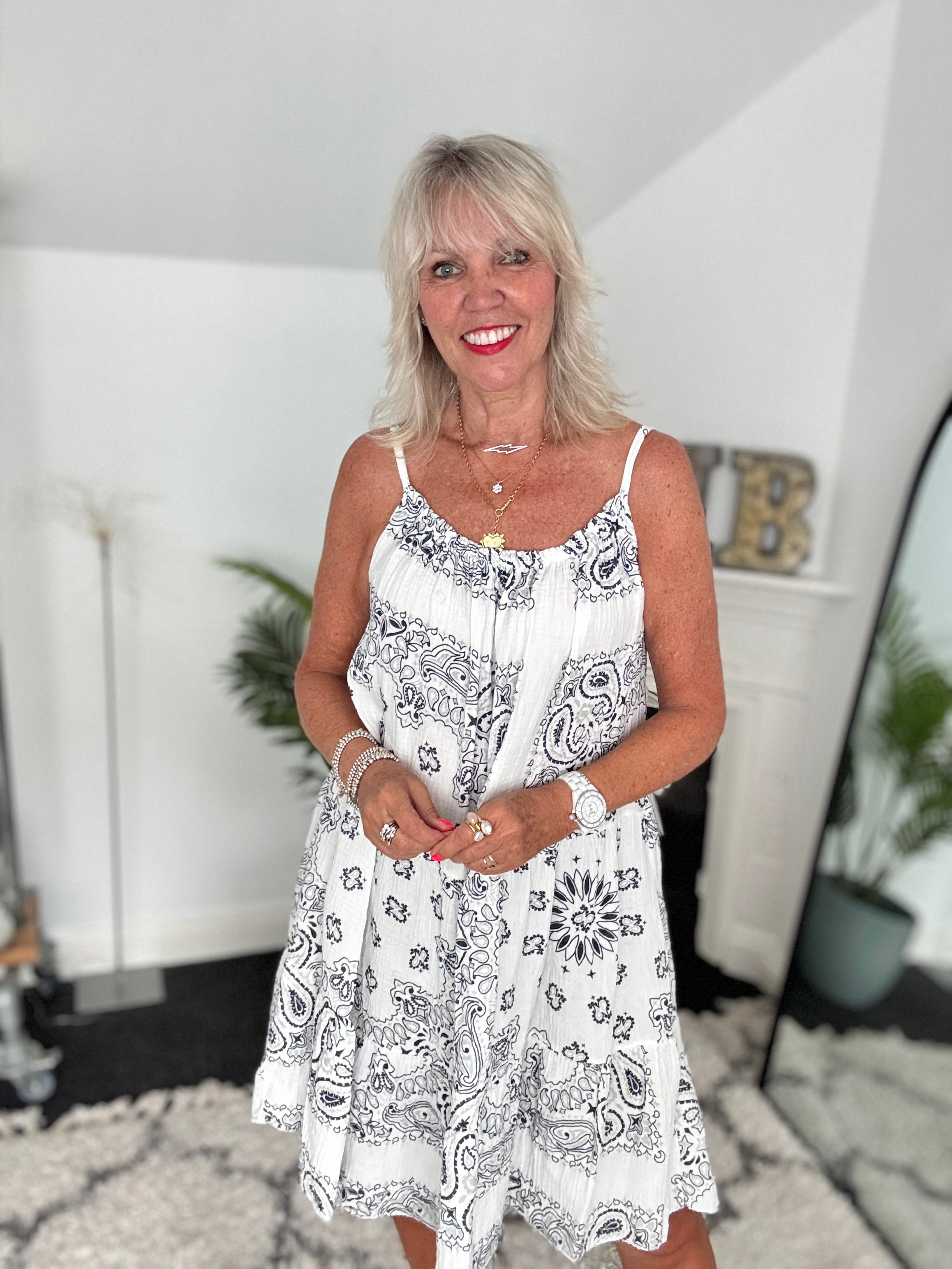 Paisley Cheesecloth Dress in White