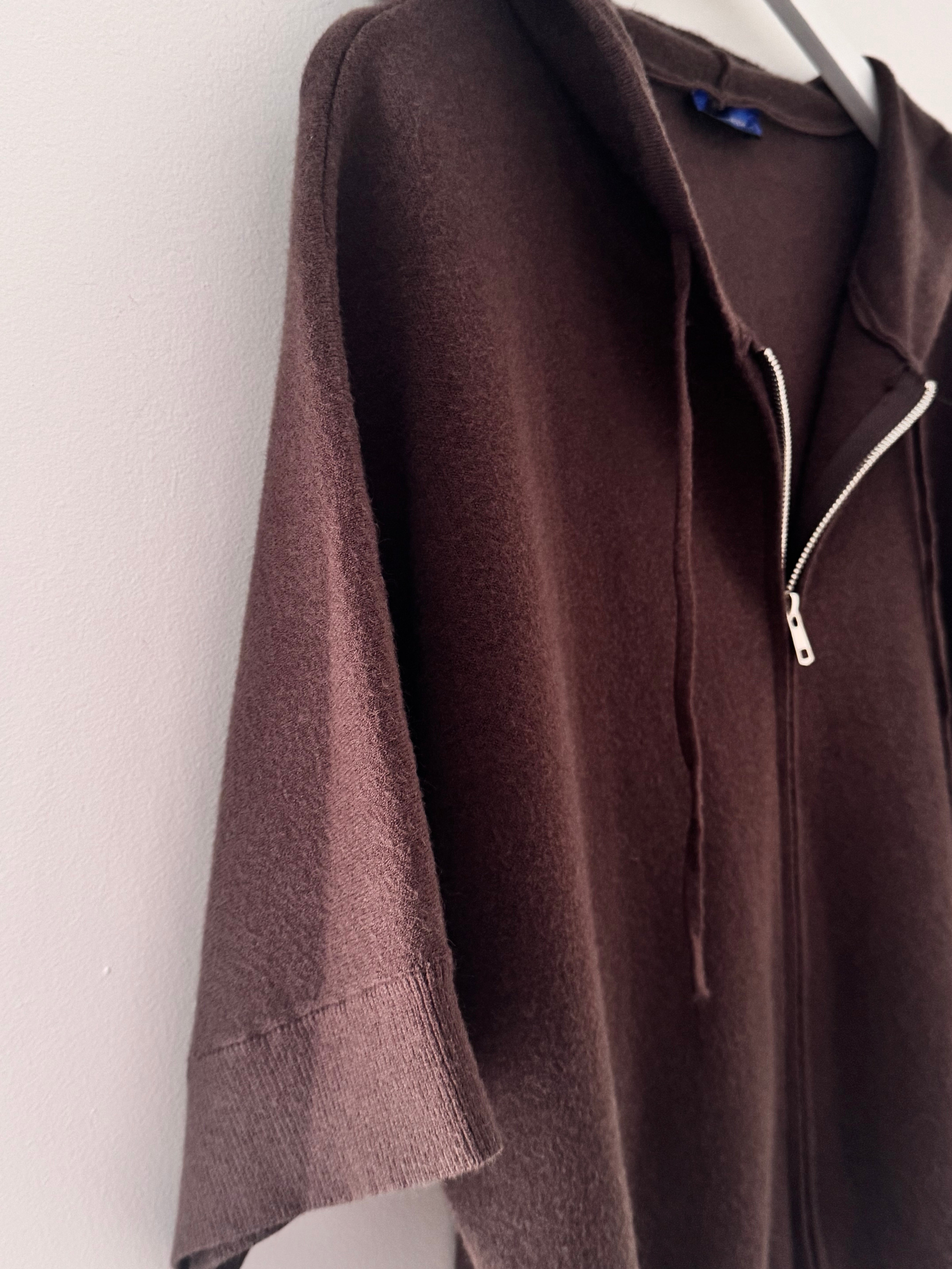 Soft Hooded Zipped Knit in Chocolate