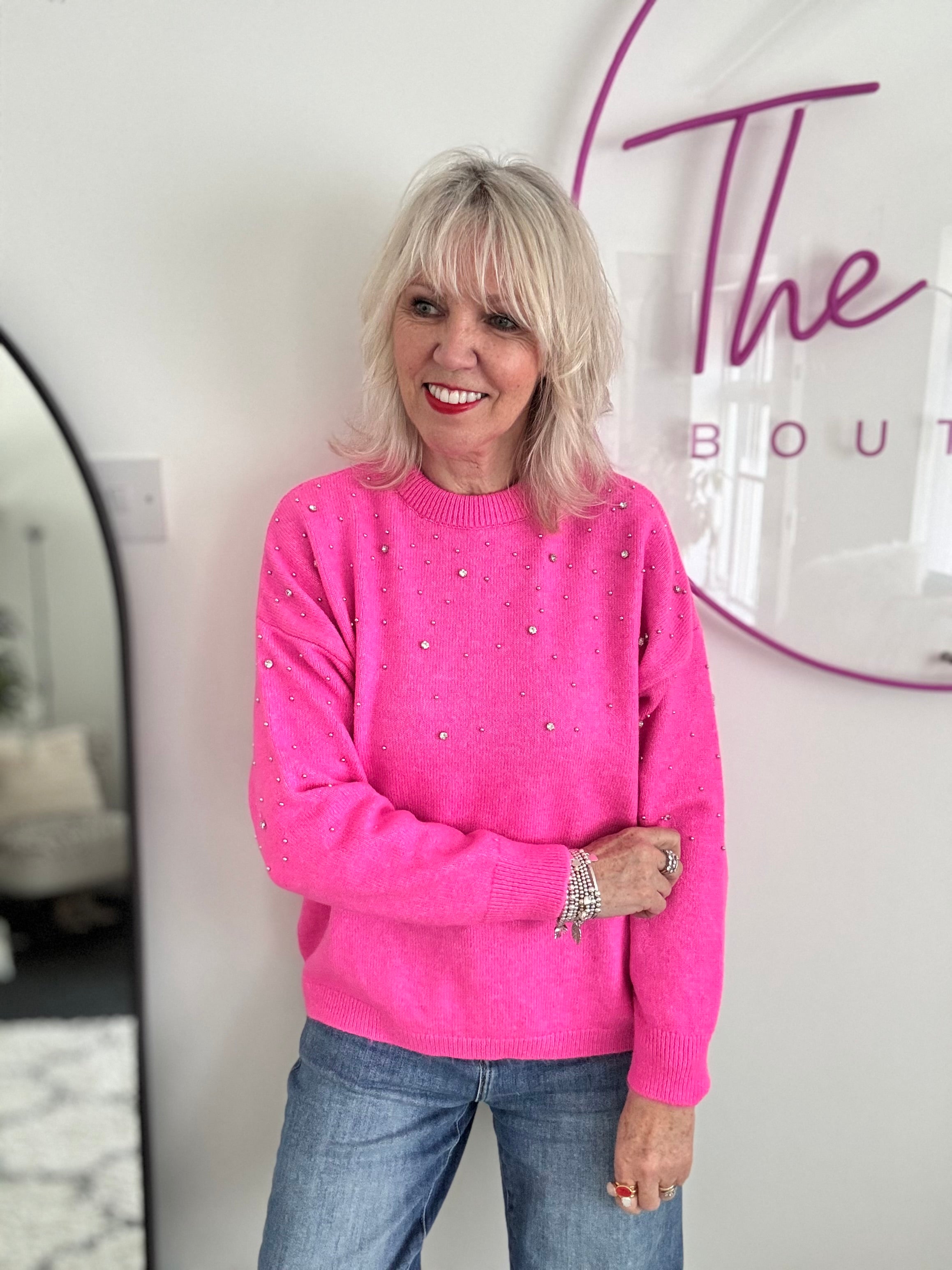 Soft Jumper with Beading in Hot Pink