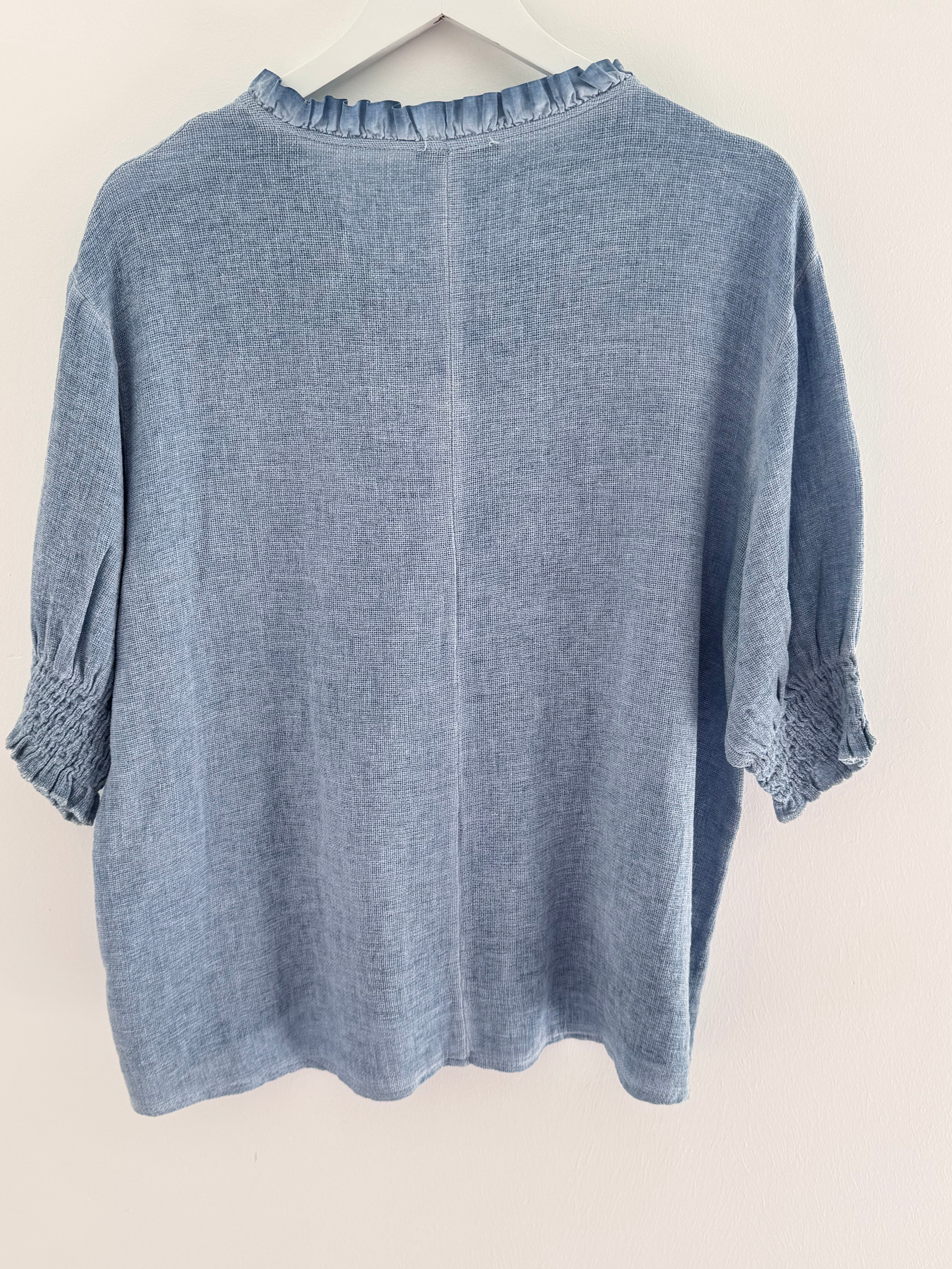 Linen & Cotton Top in Faded Blue