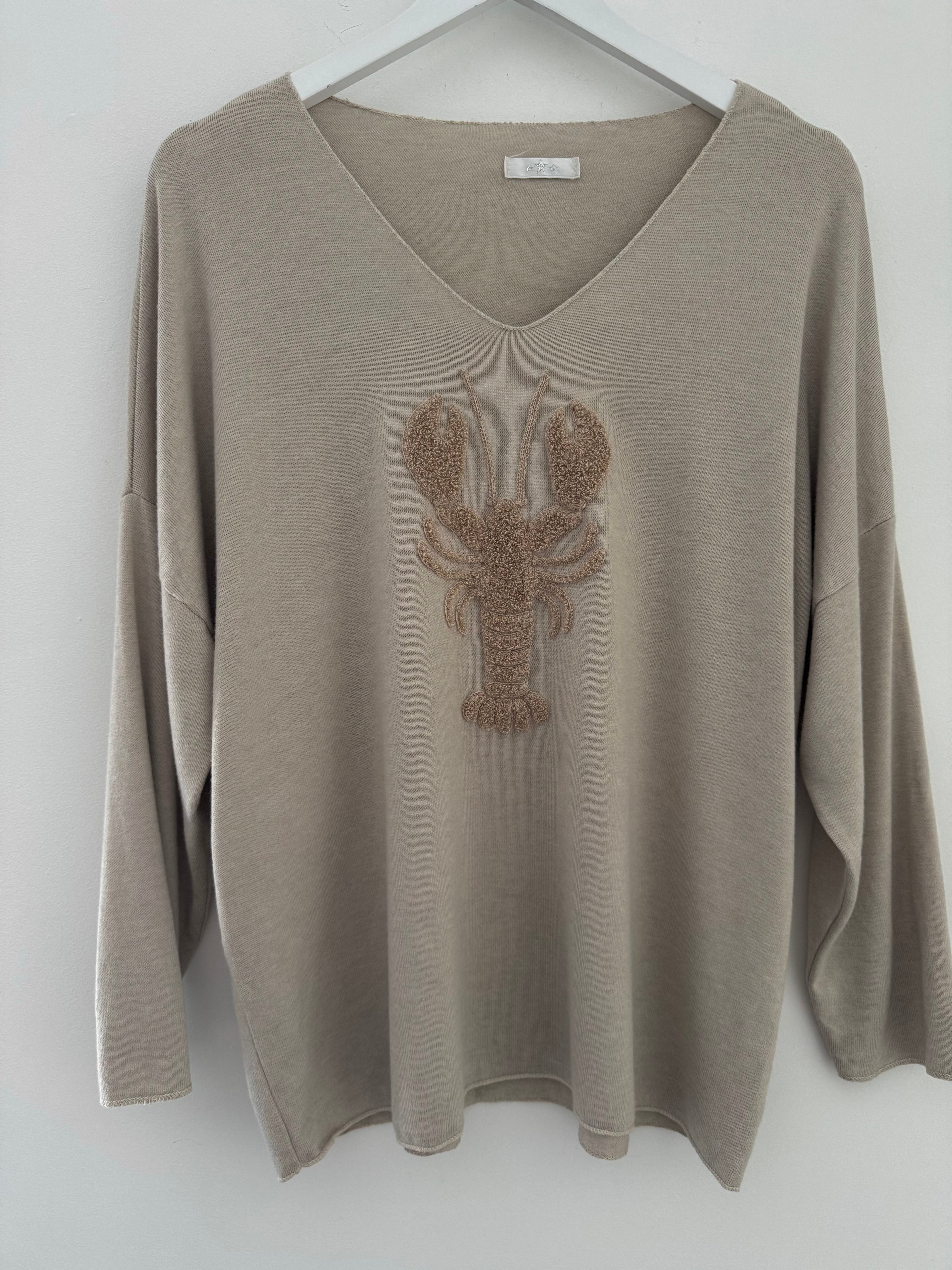 Soft V Neck Lobster Knit in Stone