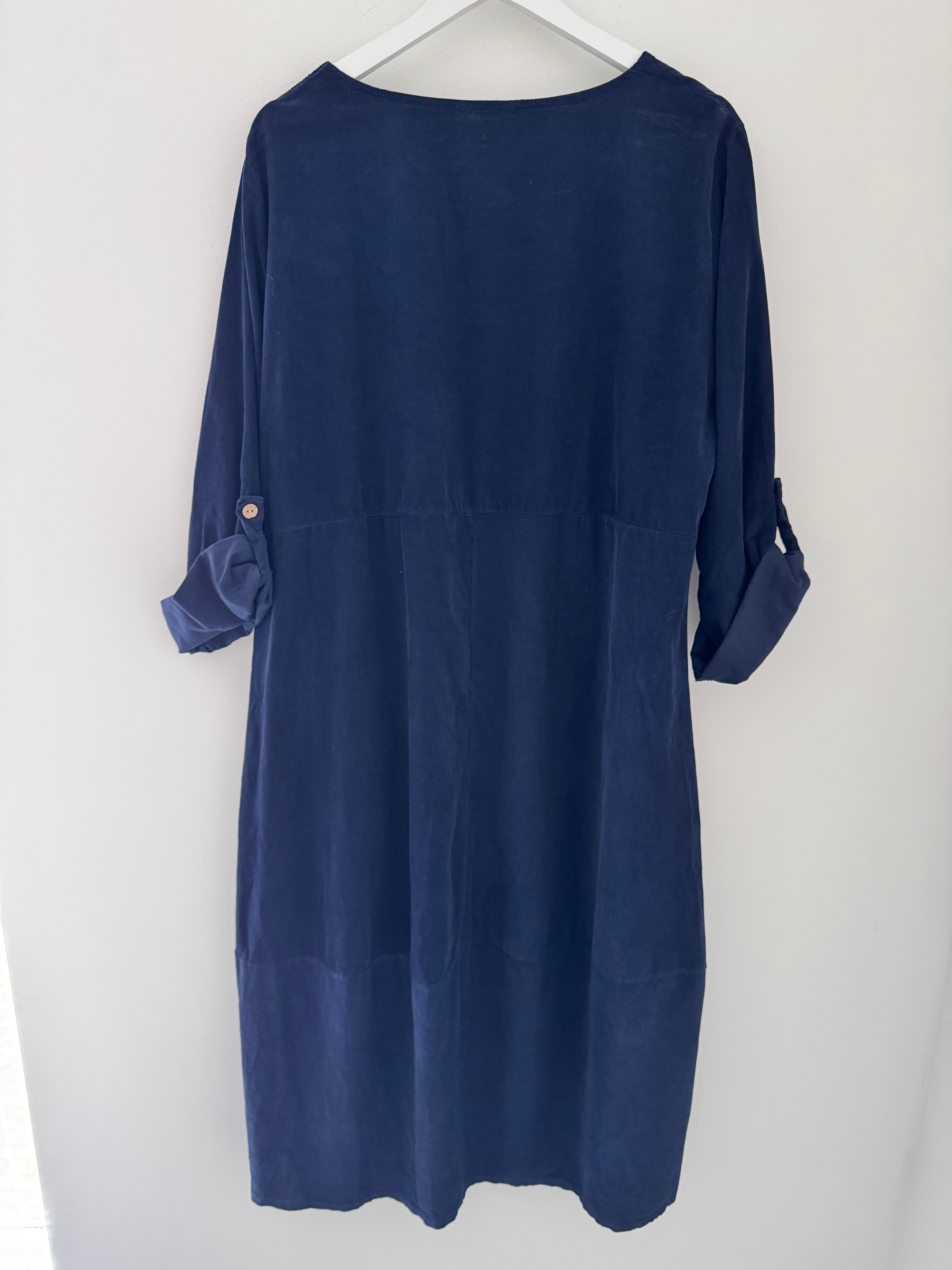 Fine Cord Cocoon Dress in Navy