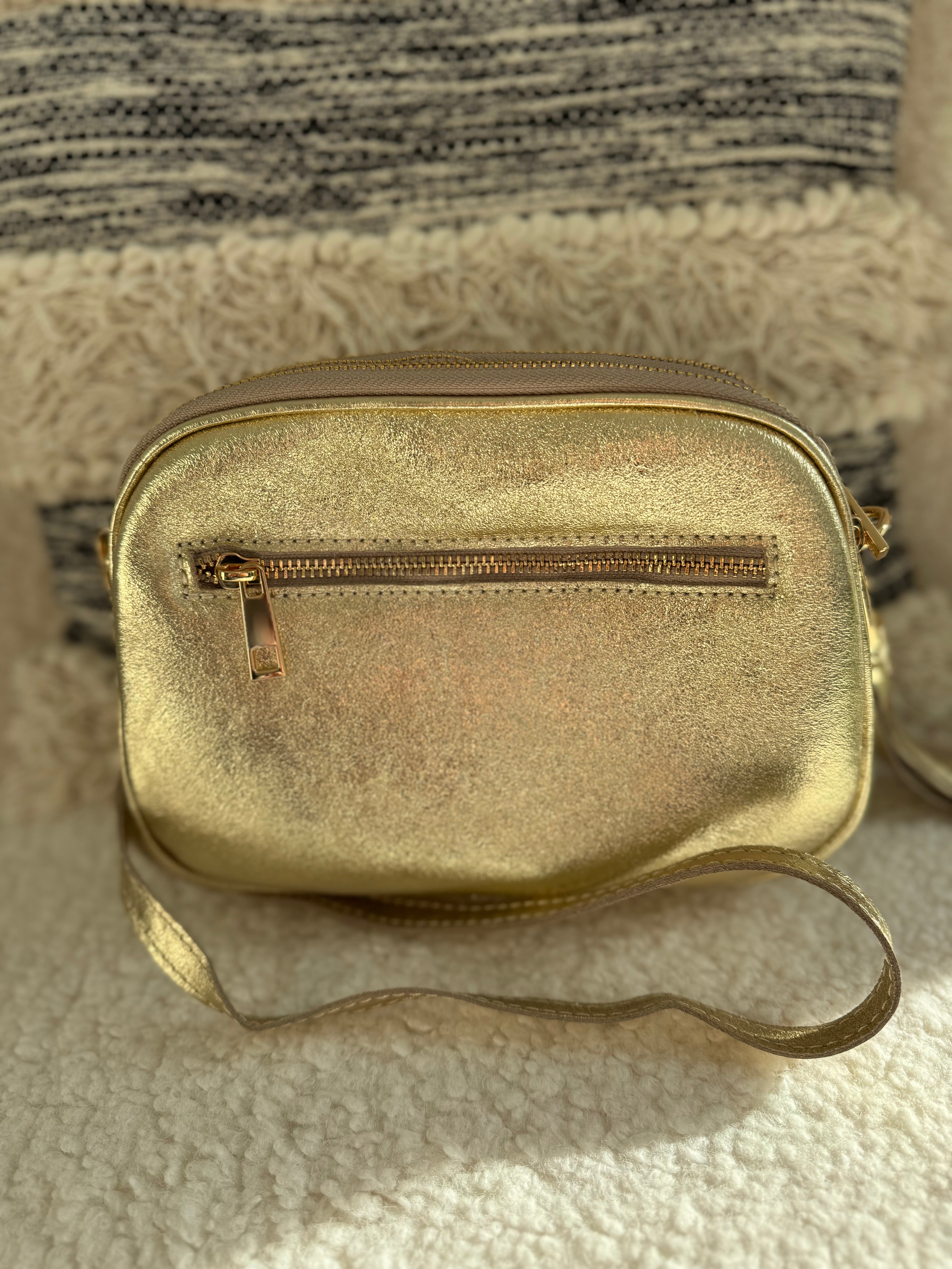 Metallic Leather Crossbody Bag in Gold