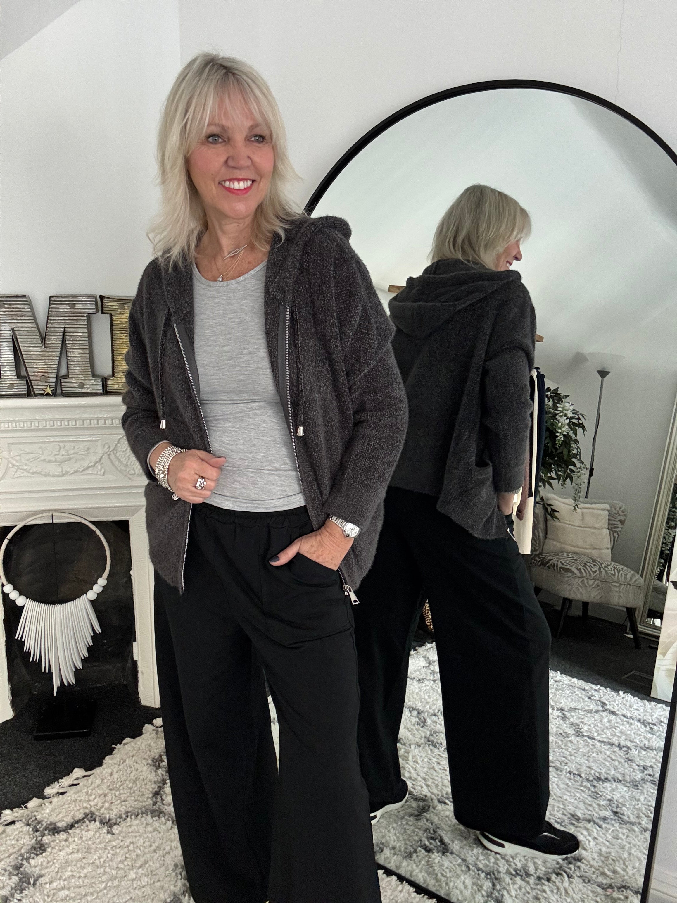 Soft Hooded Knit with Pockets in Anthracite