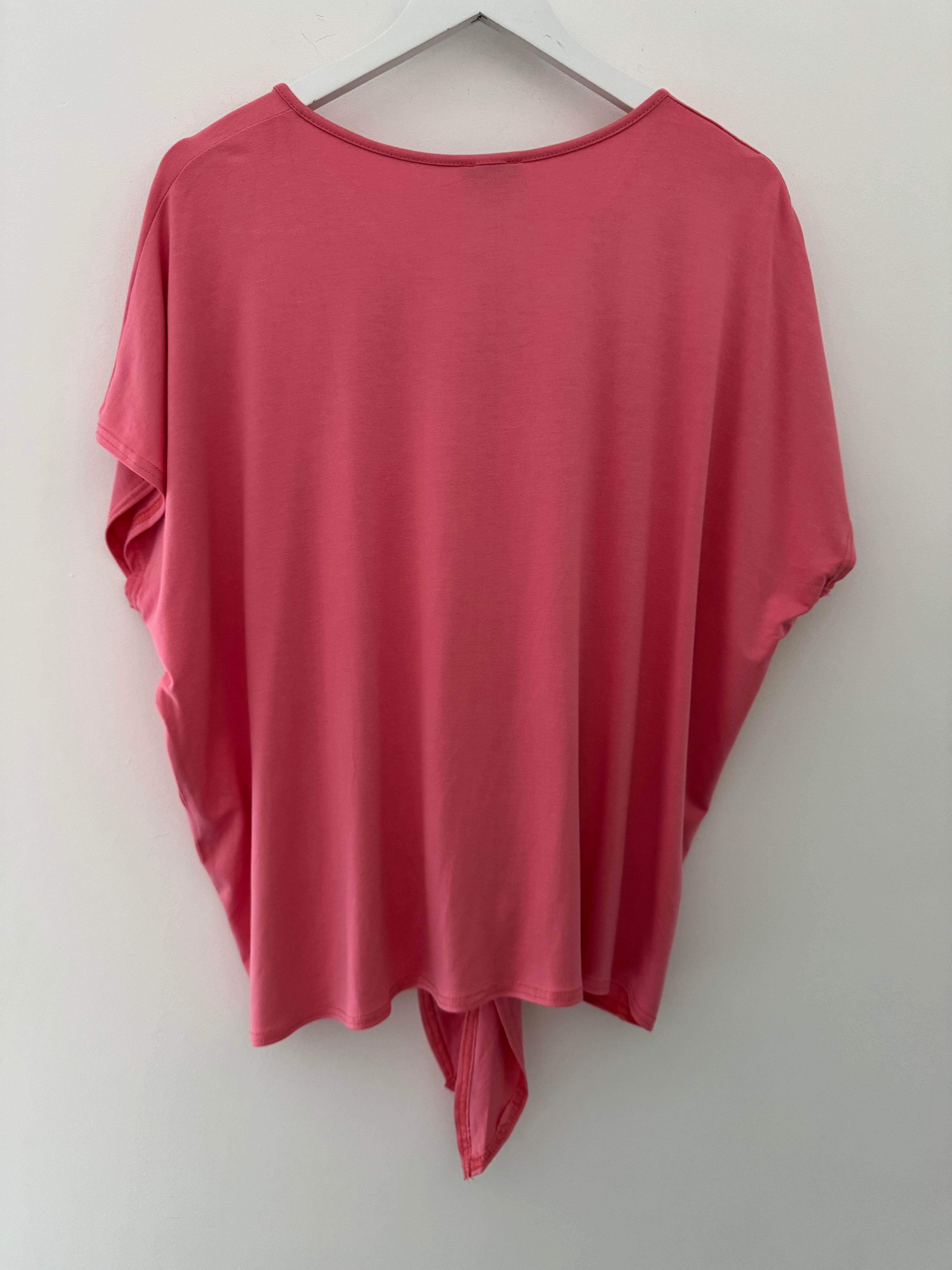 Tie Front Cotton Jersey Top in Coral