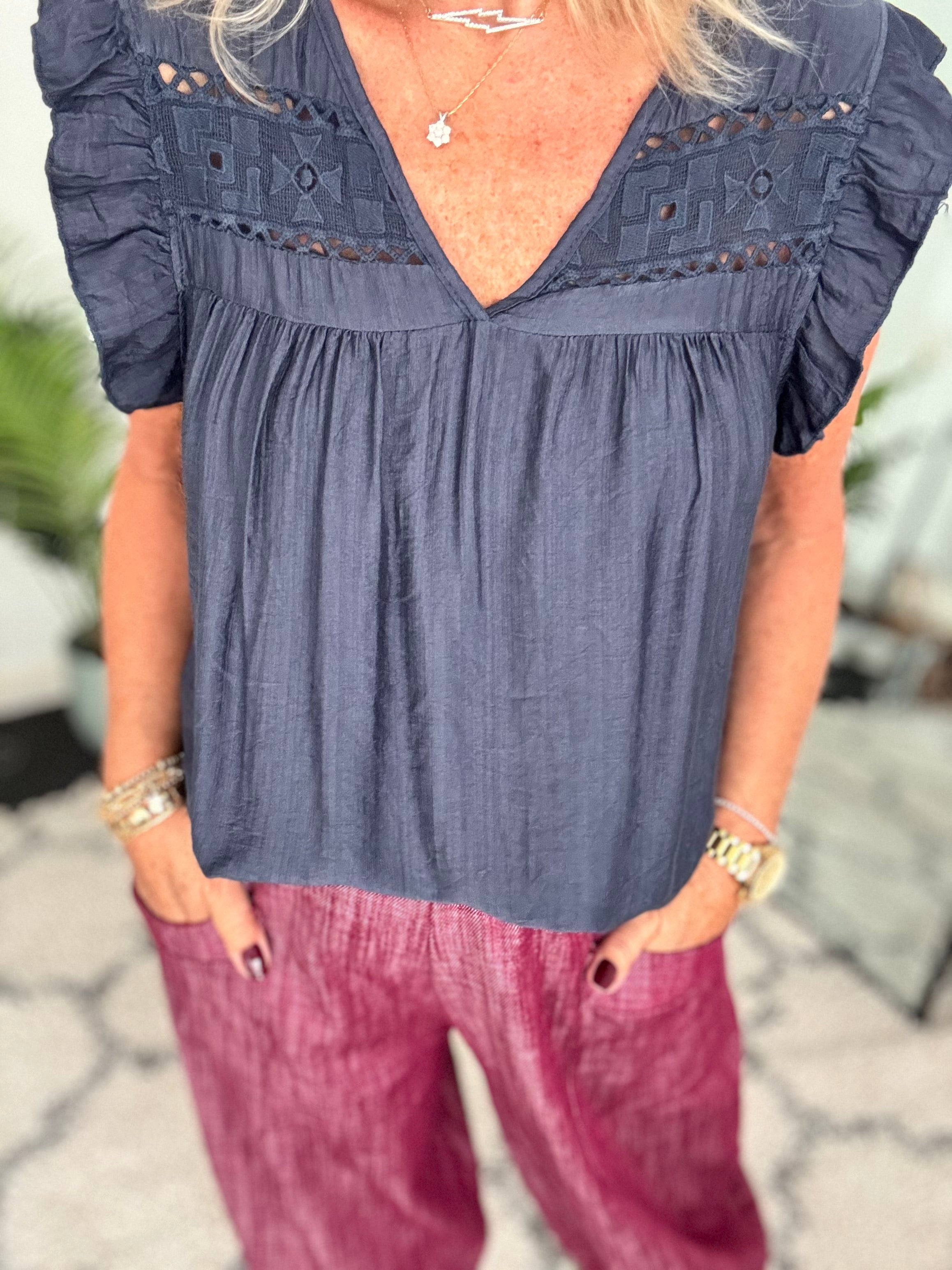 Simple V Neck Top in Navy