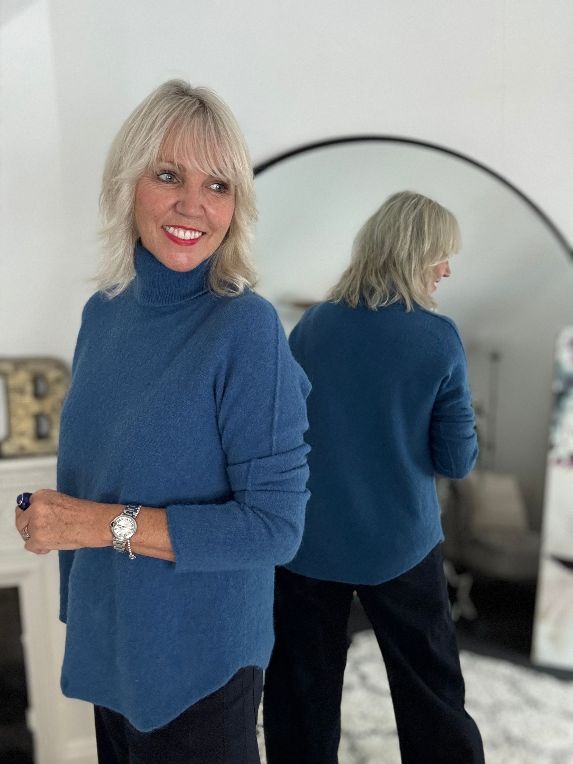 Simple Roll Neck Jumper in Cerulean Blue