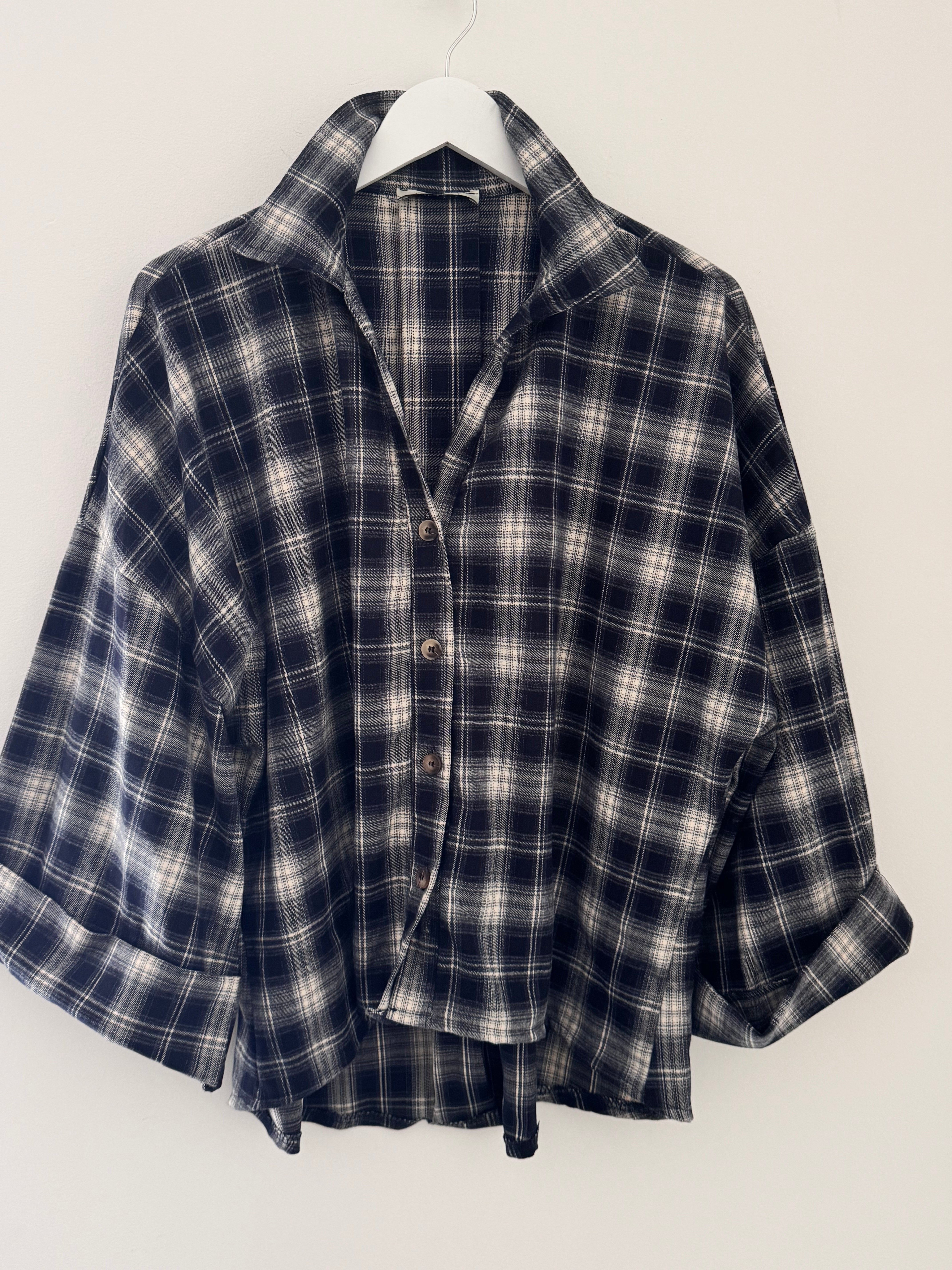 Soft Checked Shacket in Inky Charcoal