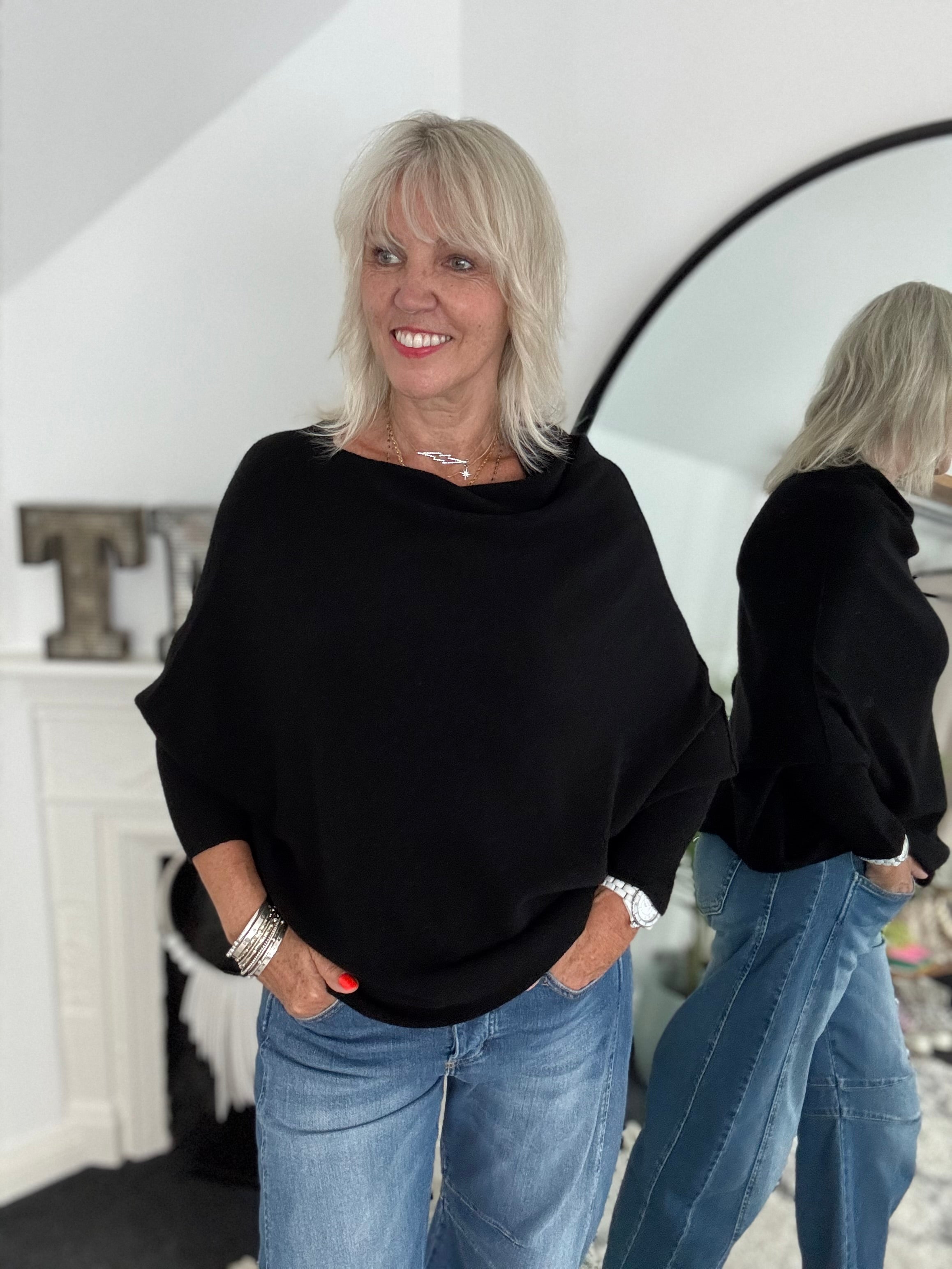 Cowl Neck Asymmetric Jumper in Black