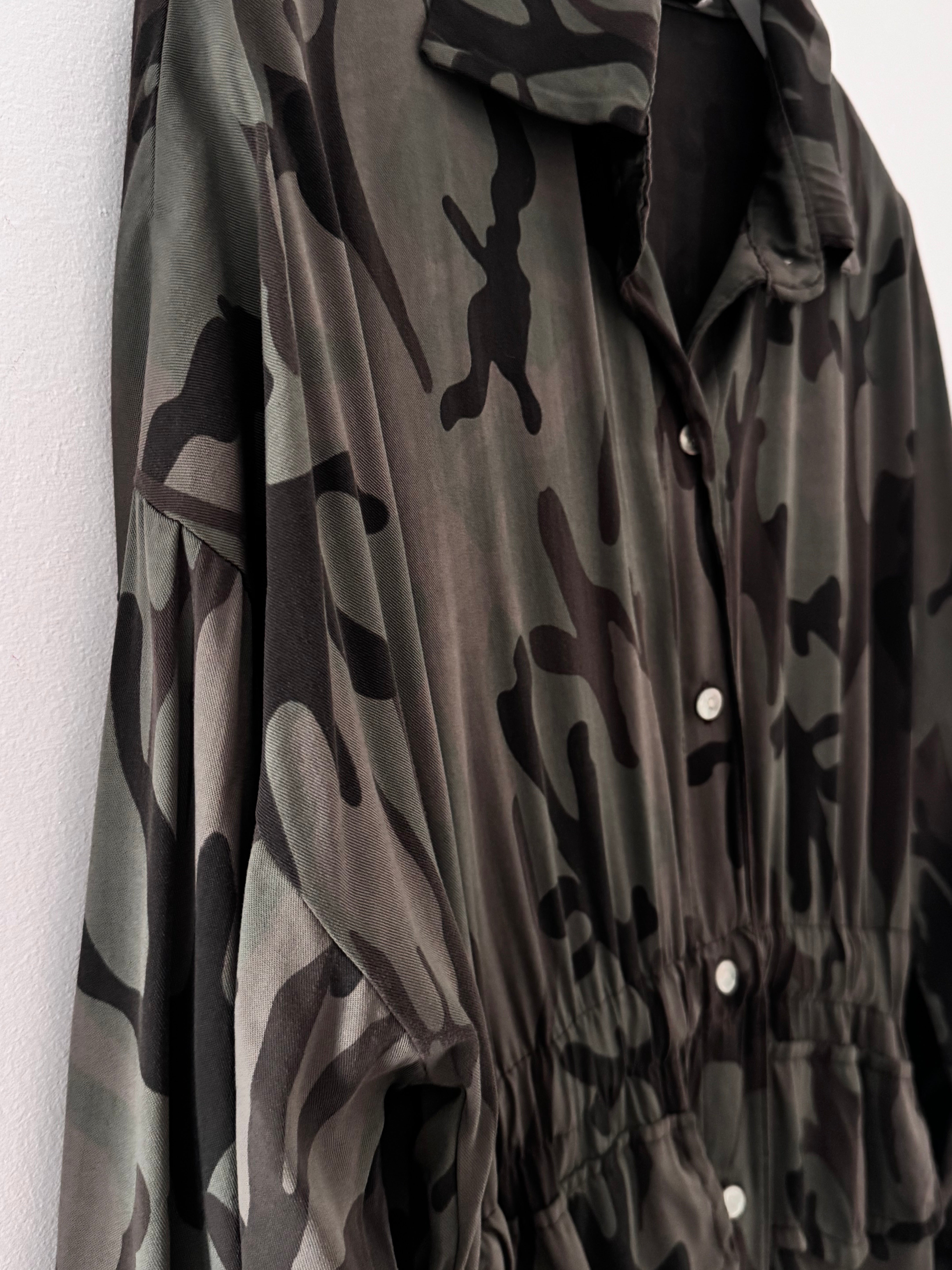 Light Camo Shacket in Khaki & Chocolate