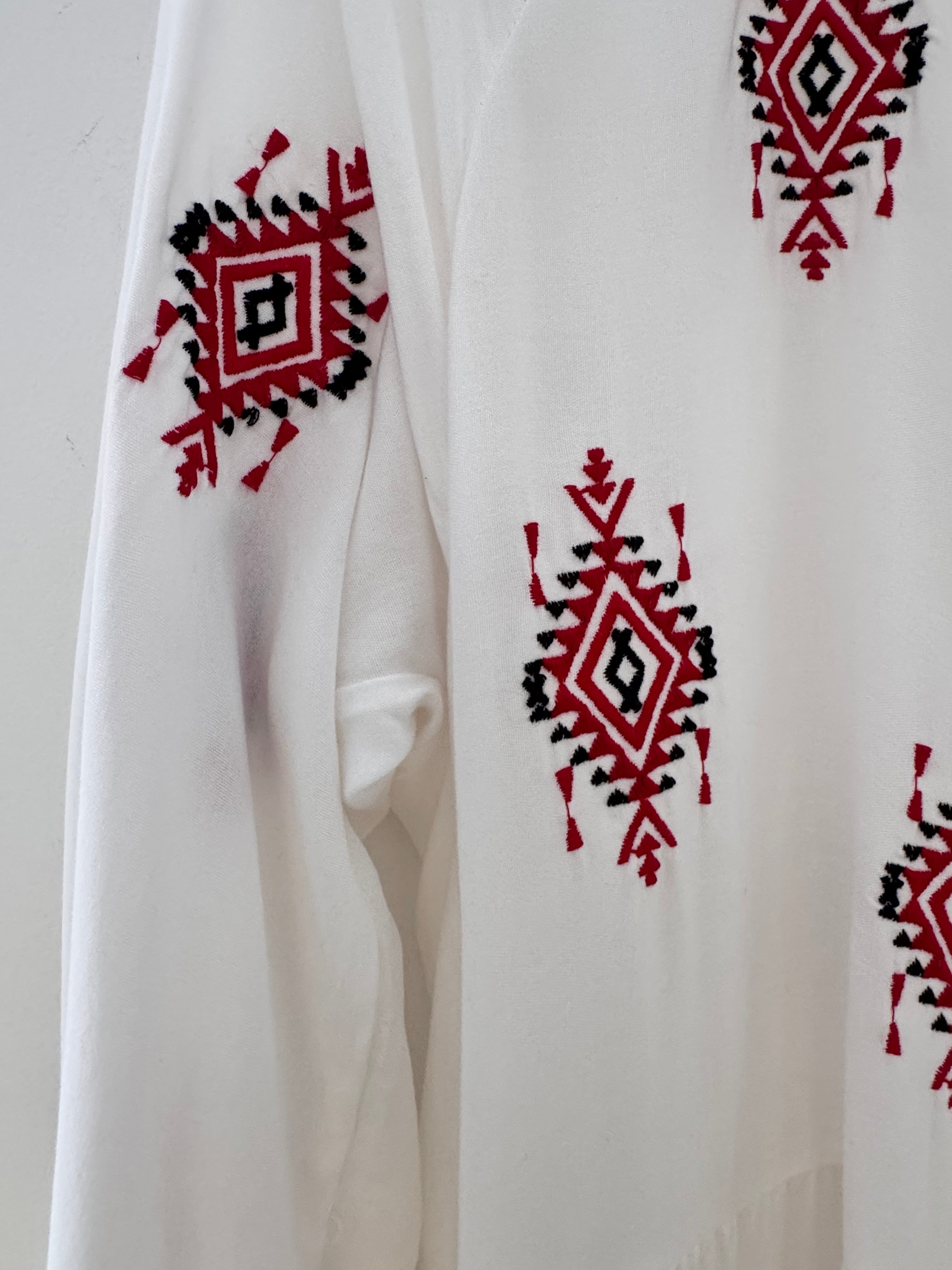 Embroidered Buttoned Midi Dress in White