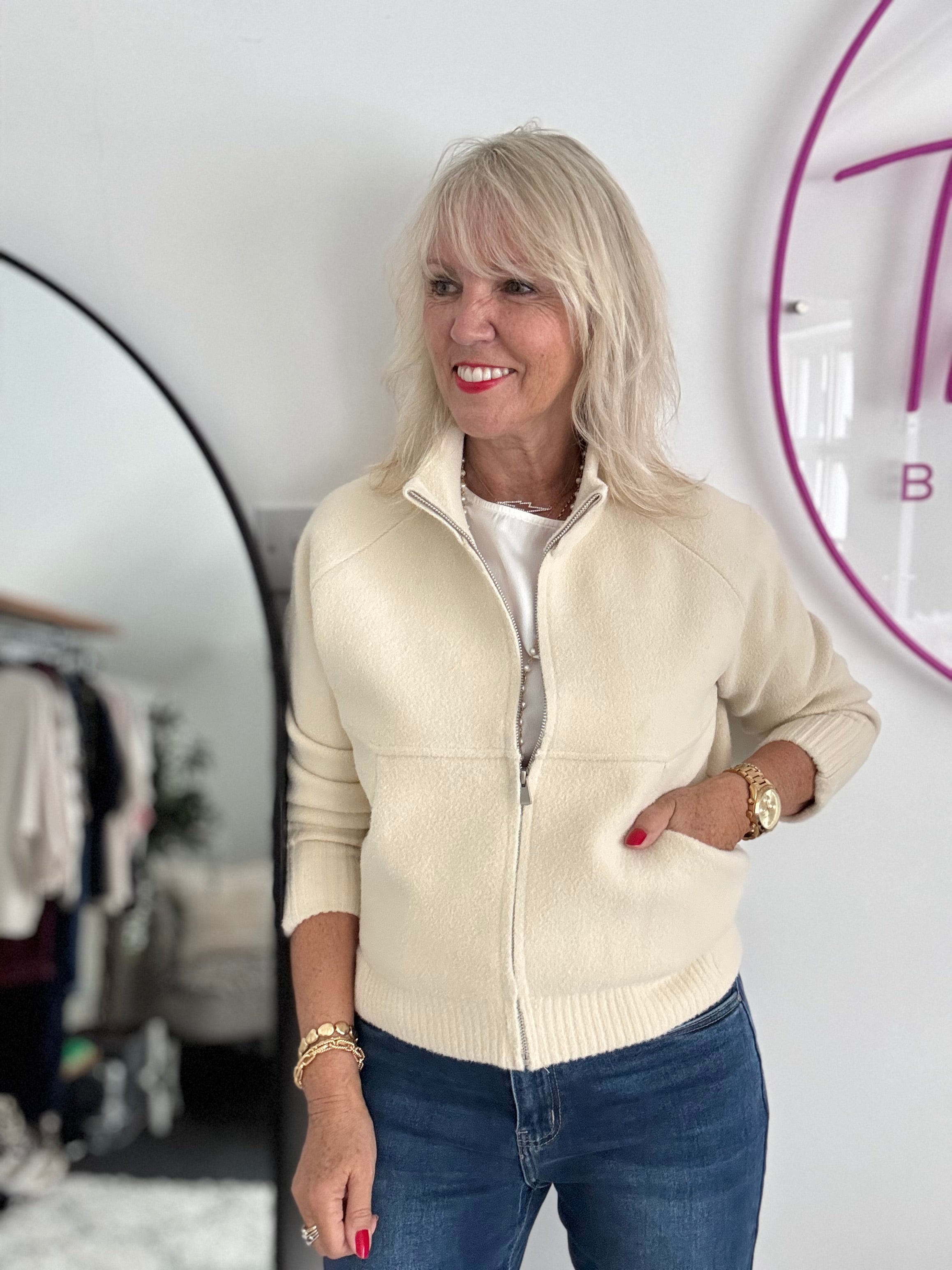 Knitted Cardi Jacket in Ecru
